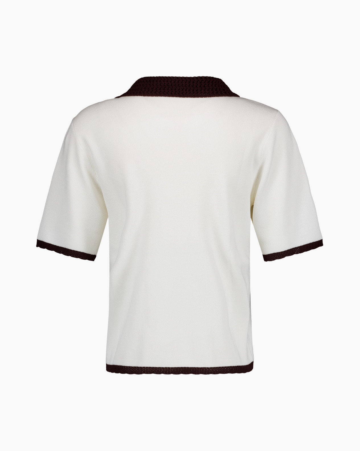 short-sleeve, white, contrasting-trim, knitted, collar-edge