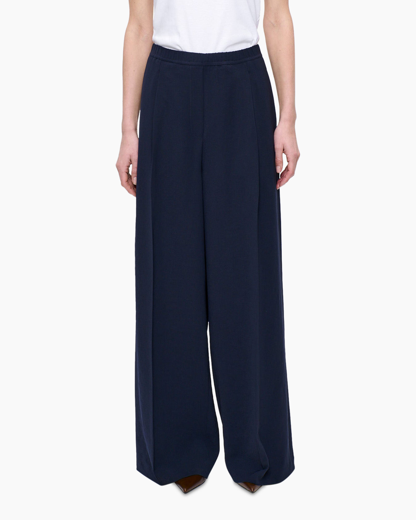 pants, wide-leg, navy, trousers, elastic-waist