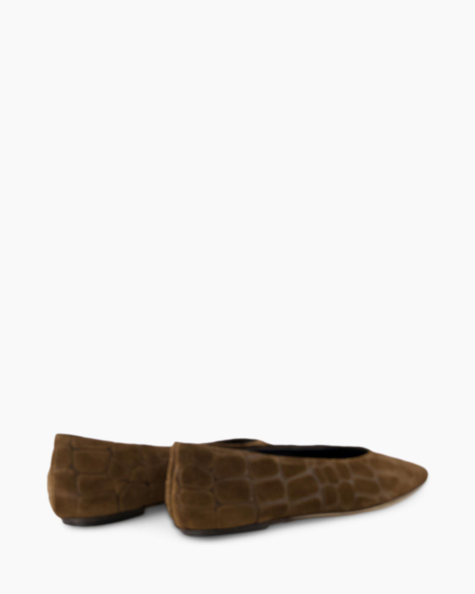 flat shoe, ballet flat, brown, crocodile texture, slip-on