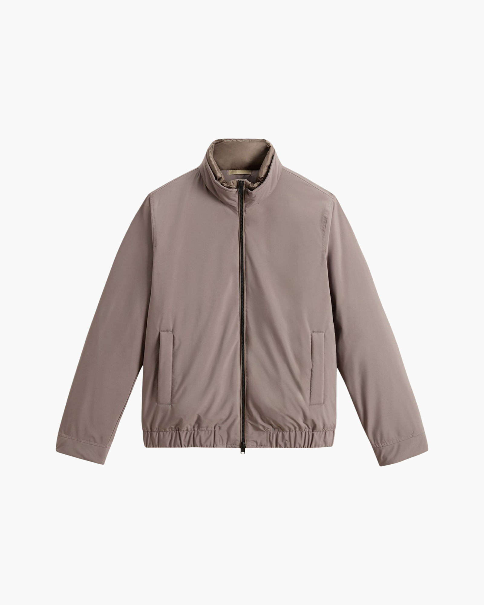 jacket, windbreaker, zippered, pocketed, taupe