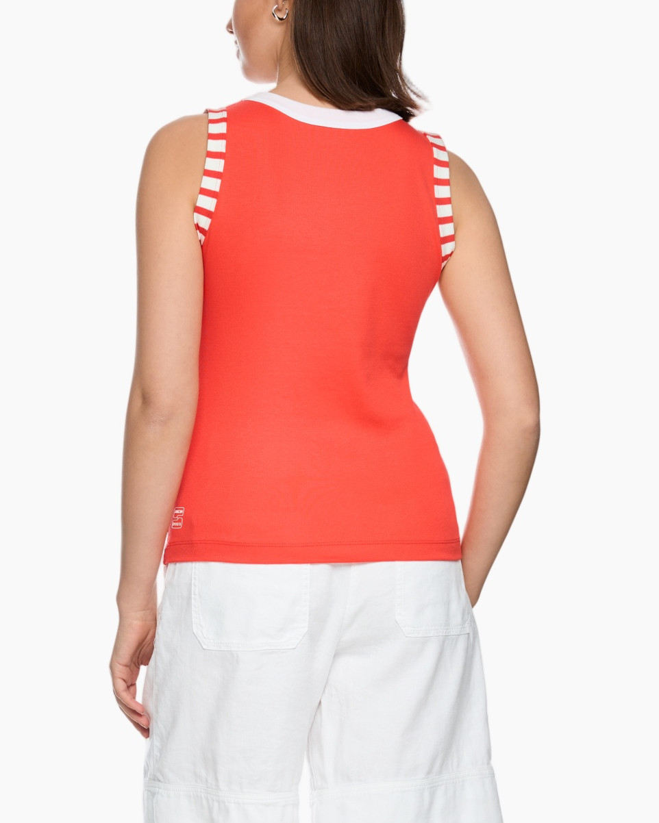 tank top, sleeveless, orange, striped-shoulder, solid-color