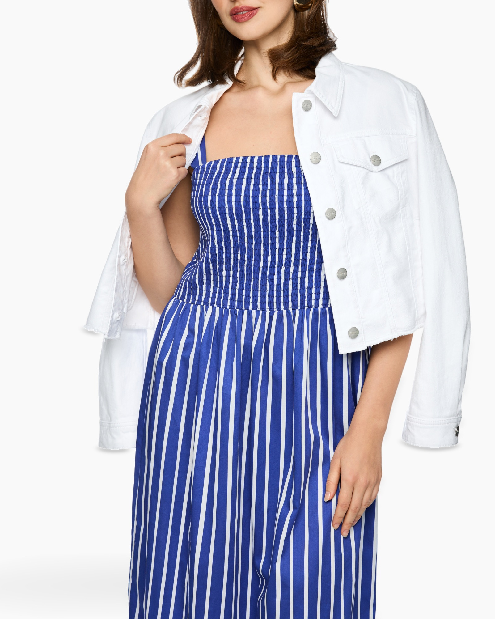 dress, blue dress, striped, maxi dress?, smocked