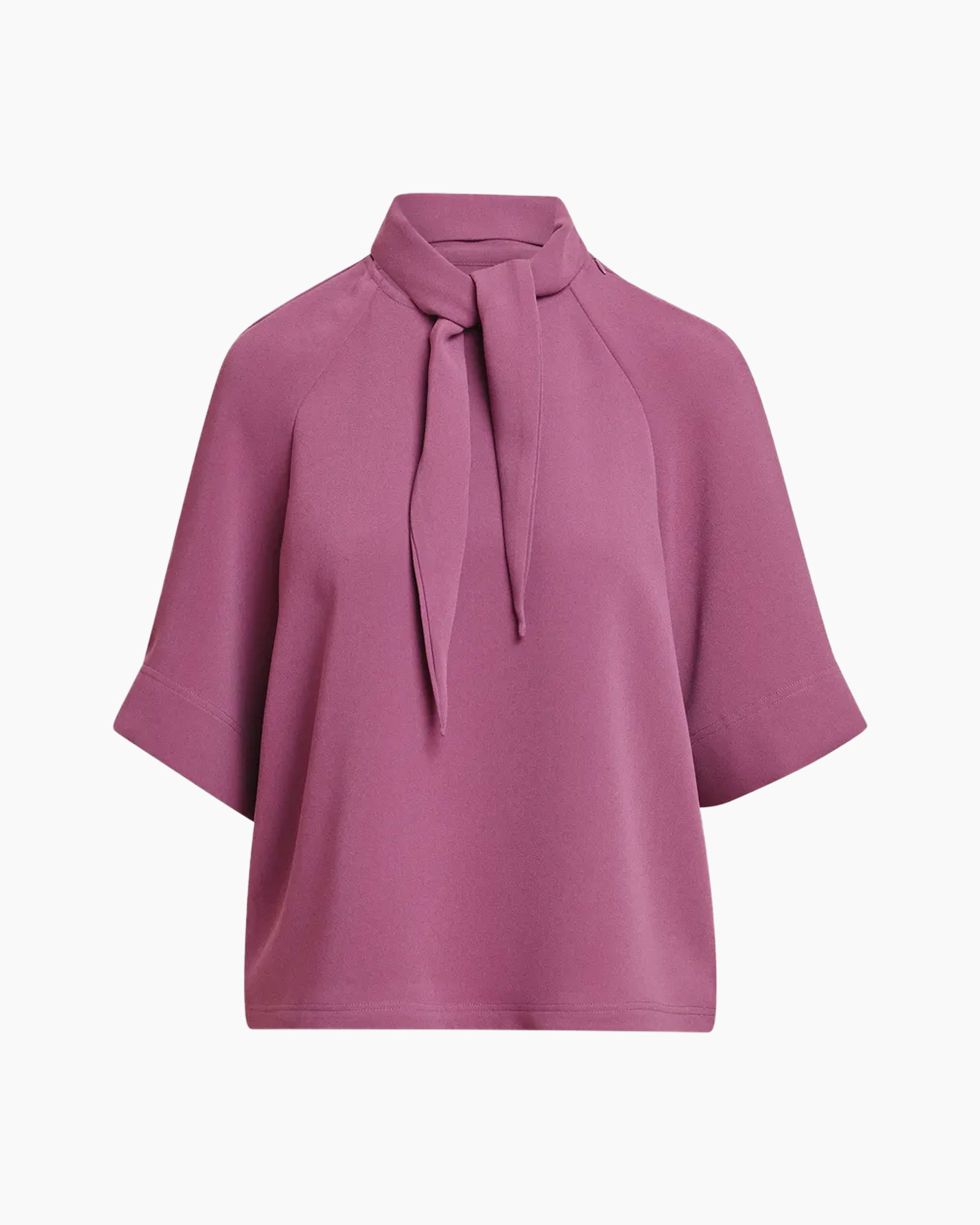 top, blouse, scarf-neck, short-sleeve, pink-purple