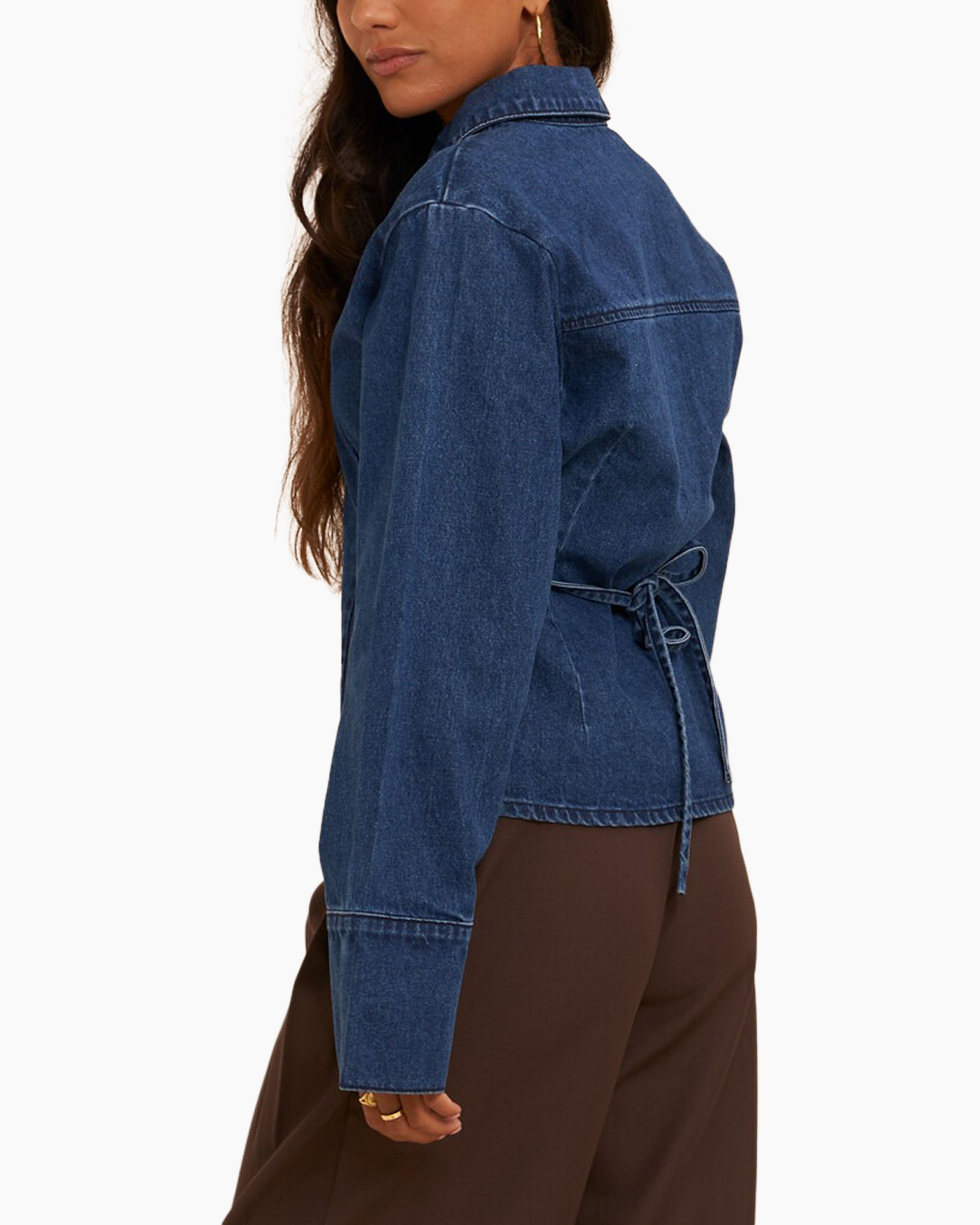 denim jacket, jean jacket, back tie, long sleeve, blue