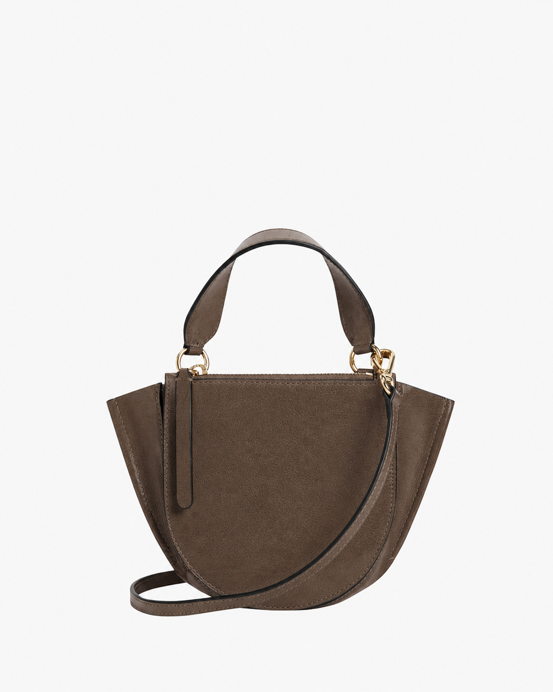 handbag, brown, pebbled leather, top-handle, flap pocket