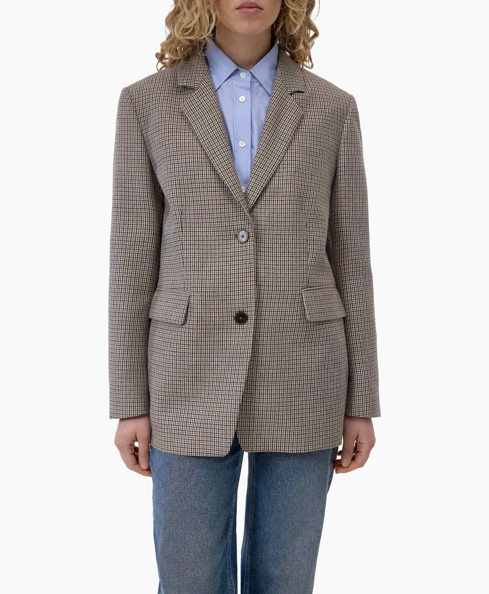blazer, houndstooth, plaid, single-breasted, two-button