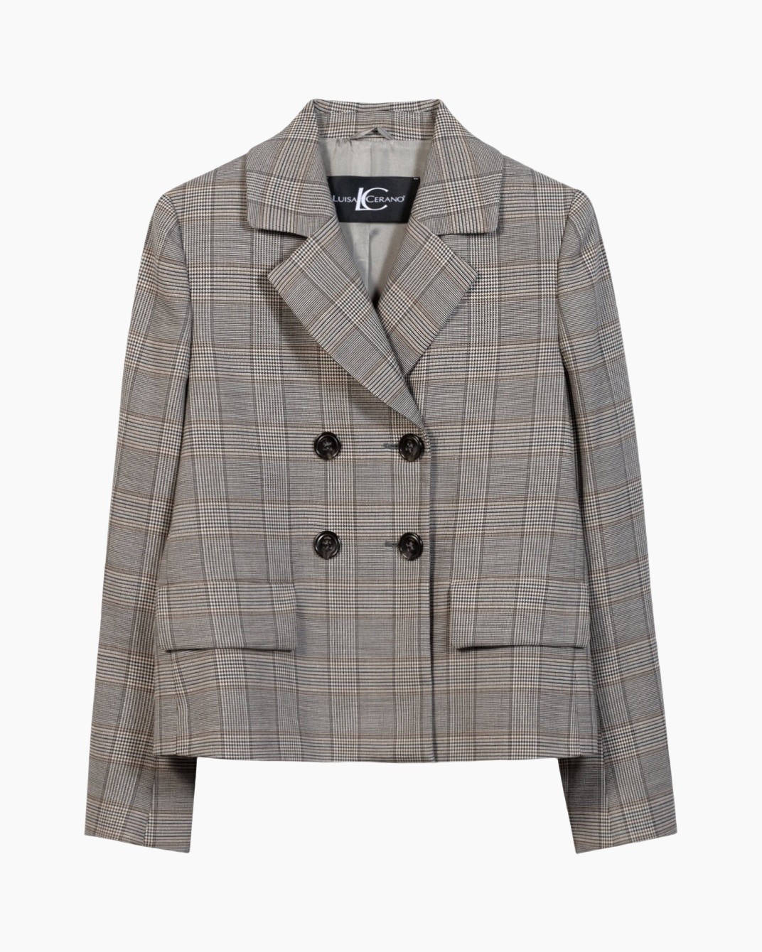 blazer, plaid, double-breasted, gray, lapel