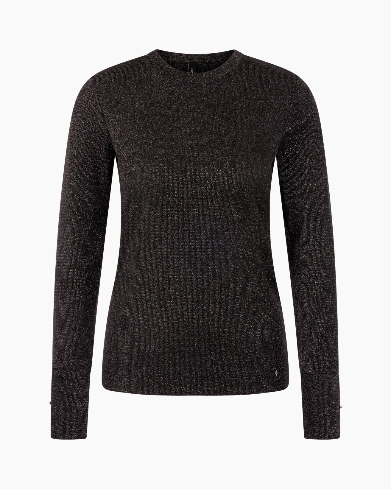 knit sweater, long-sleeve, dark grey, metallic speckle, crew neck