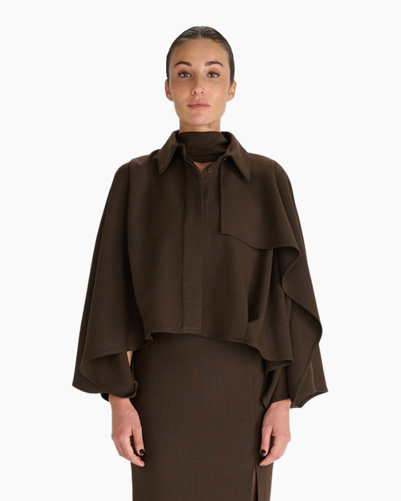 cape, cape coat, brown, layered, wide sleeves