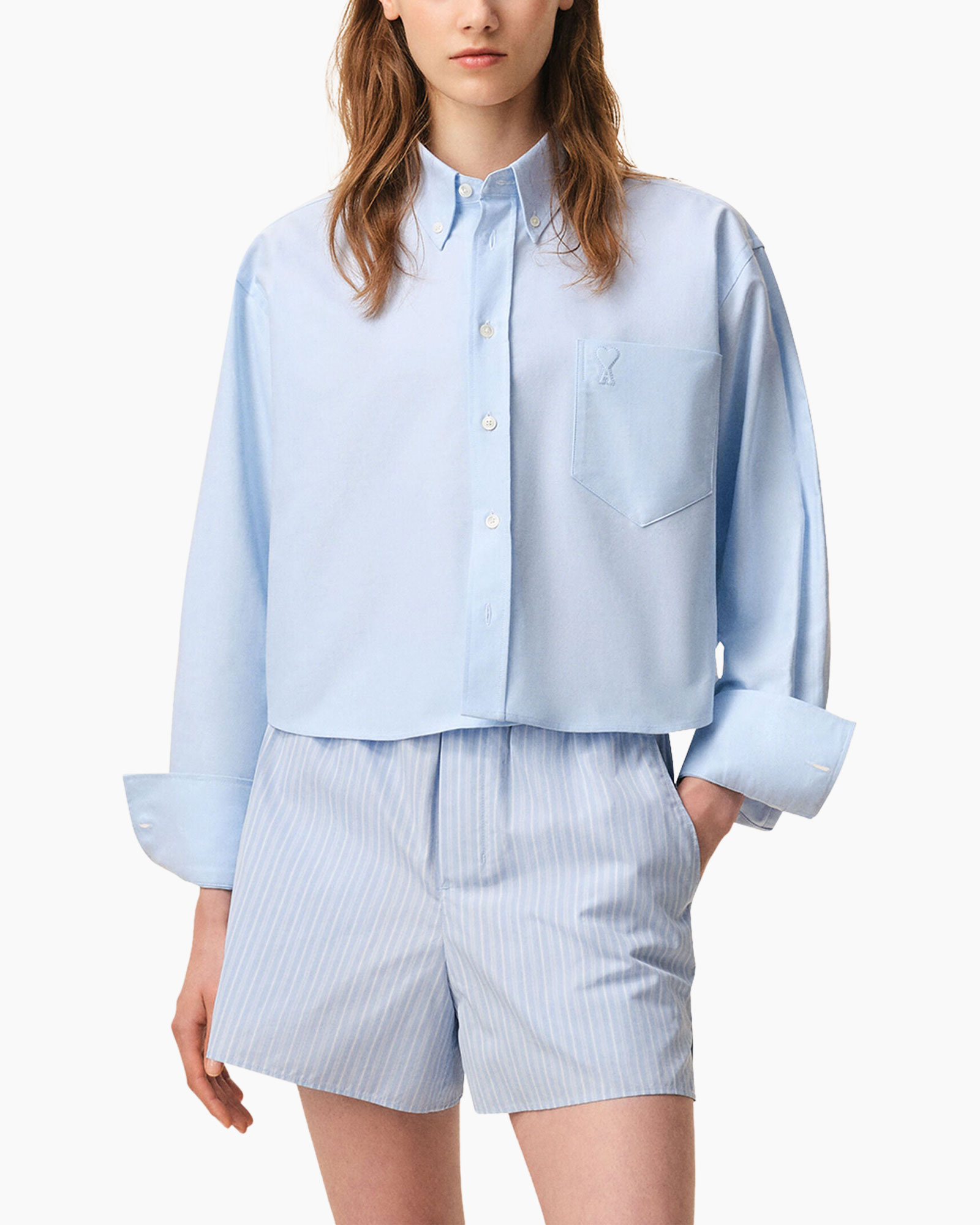 shirt, button-down, pocket, light blue, collar