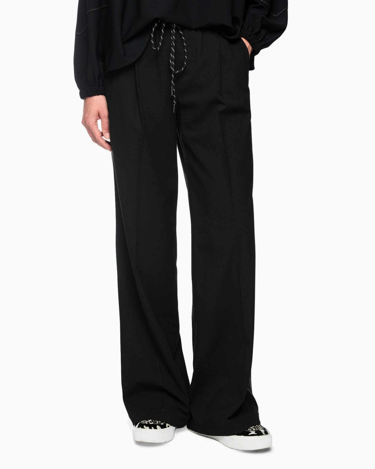 pants, black pants, drawstring, wide leg, casual pants