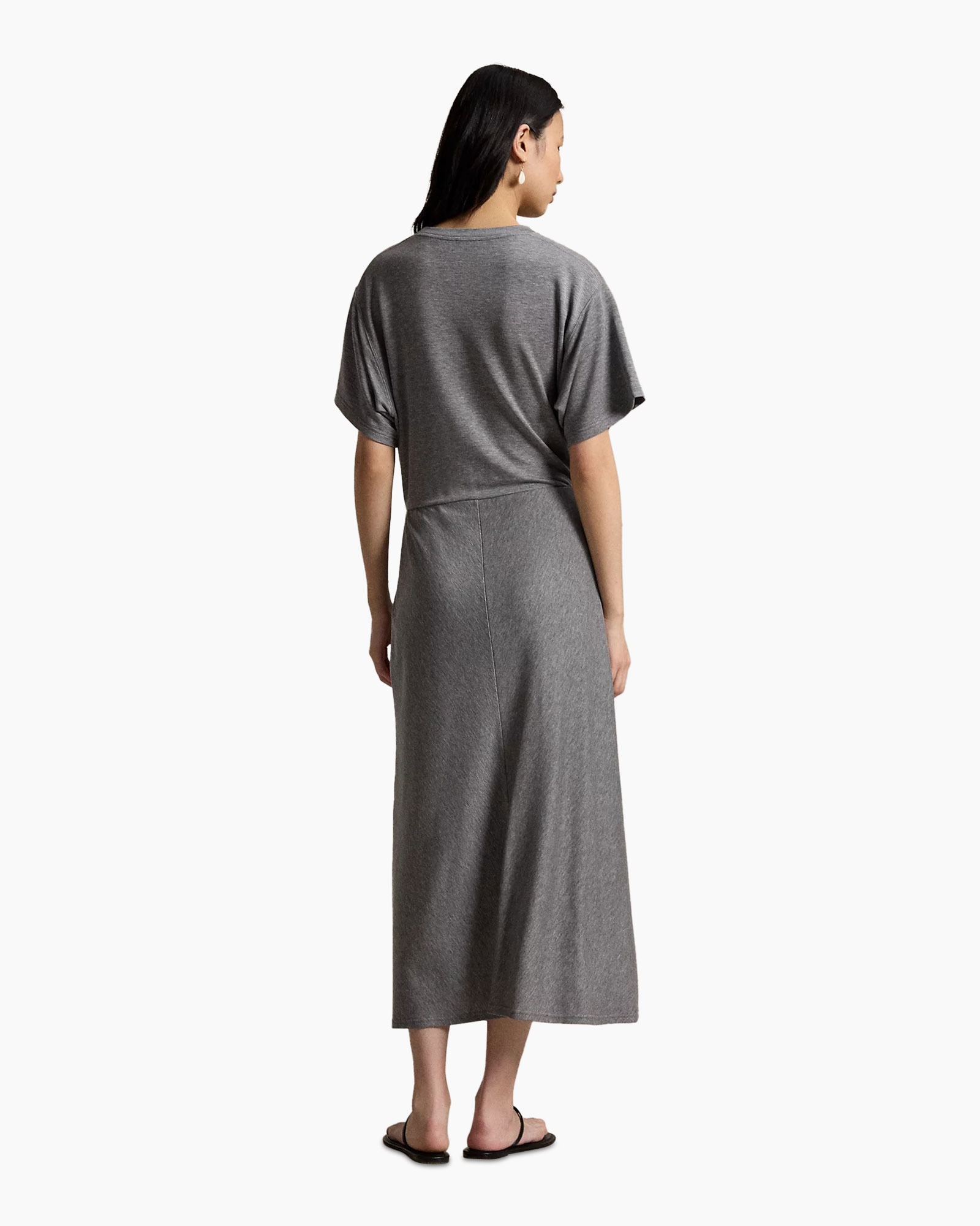 dress, midi, gray, slouchy, short-sleeve