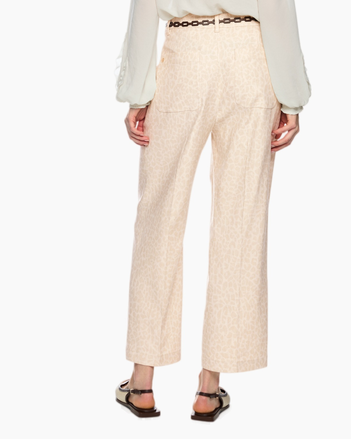 pants, wide-leg, beige, leopard print, back pockets