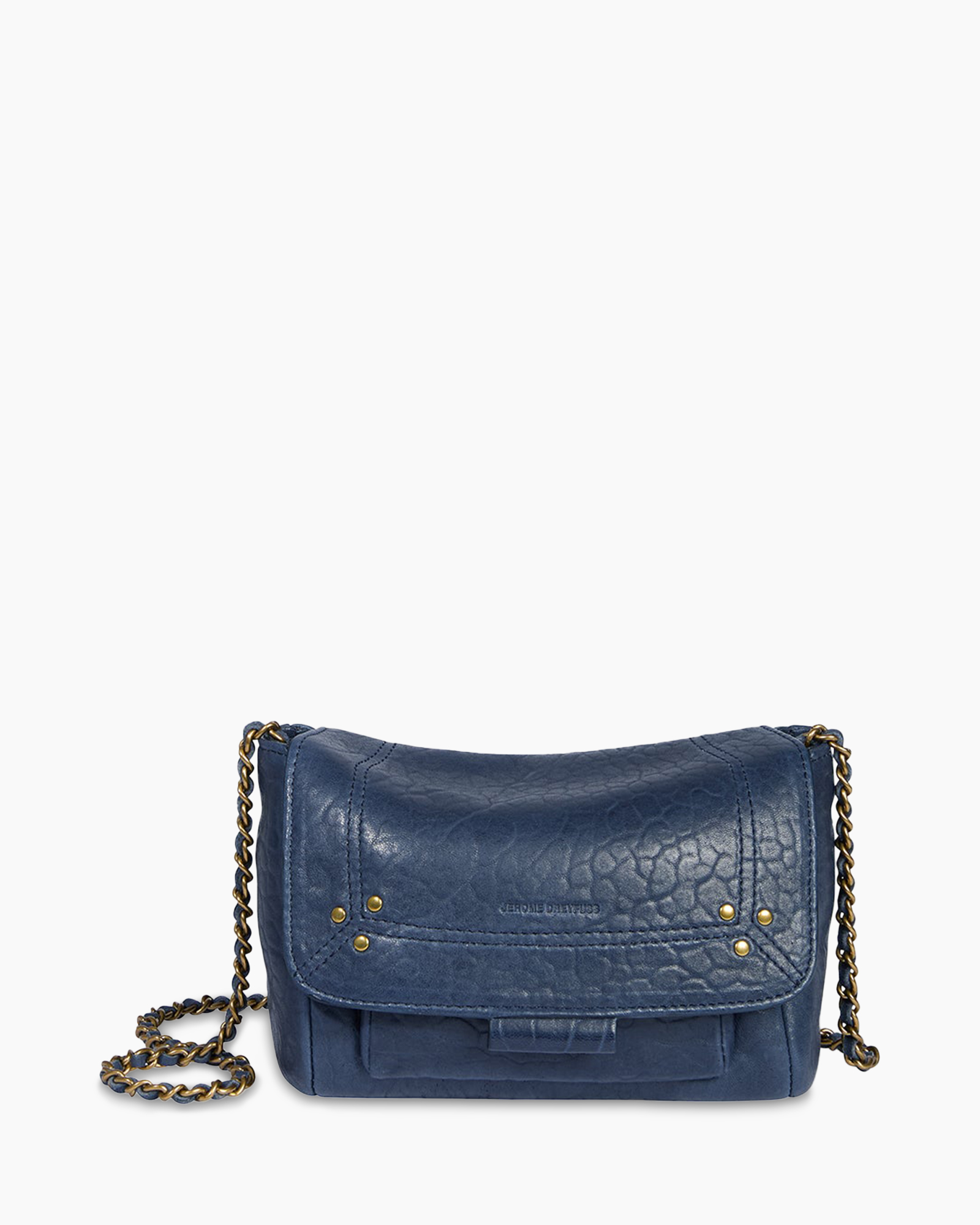 handbag, crossbody, chain strap, blue, leather