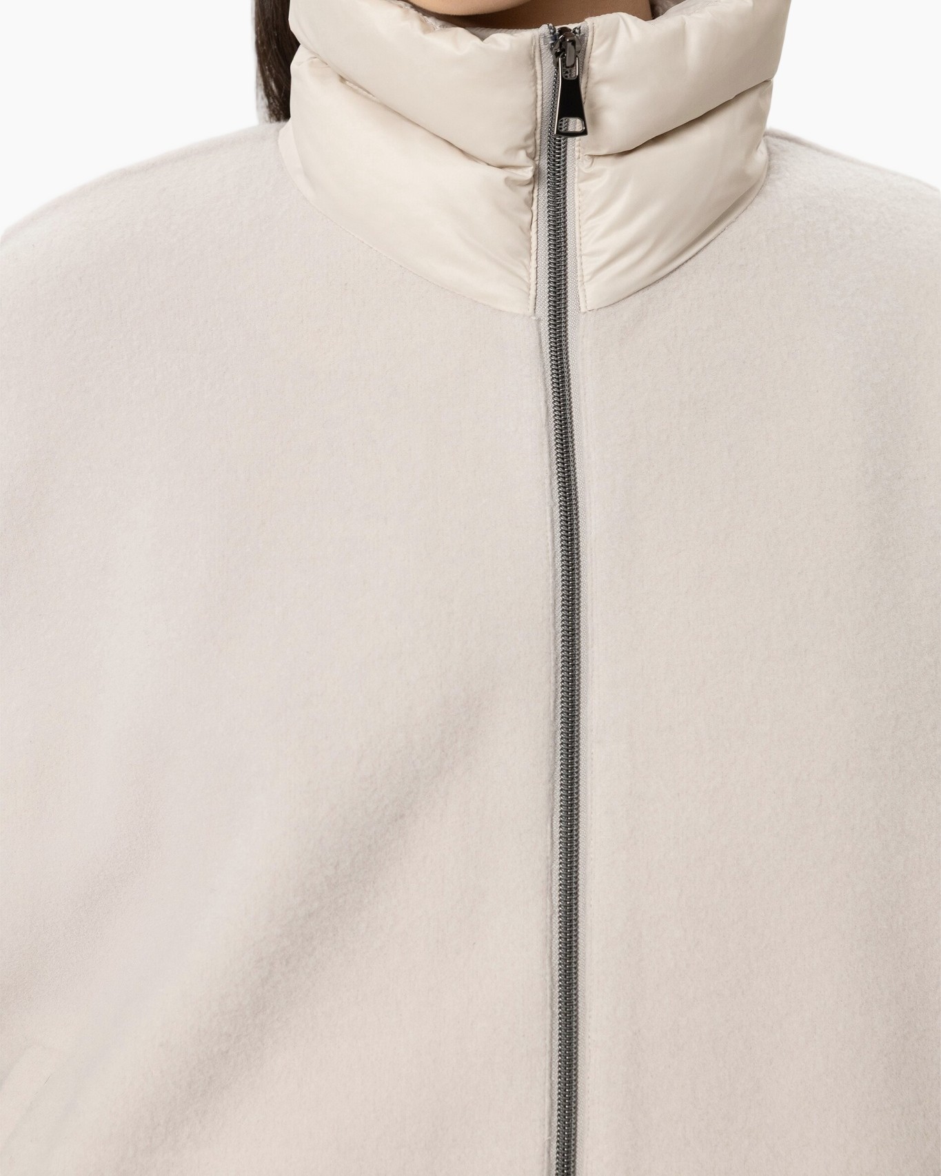 coat, zipper, high collar, beige, fleece, outerwear, jacket