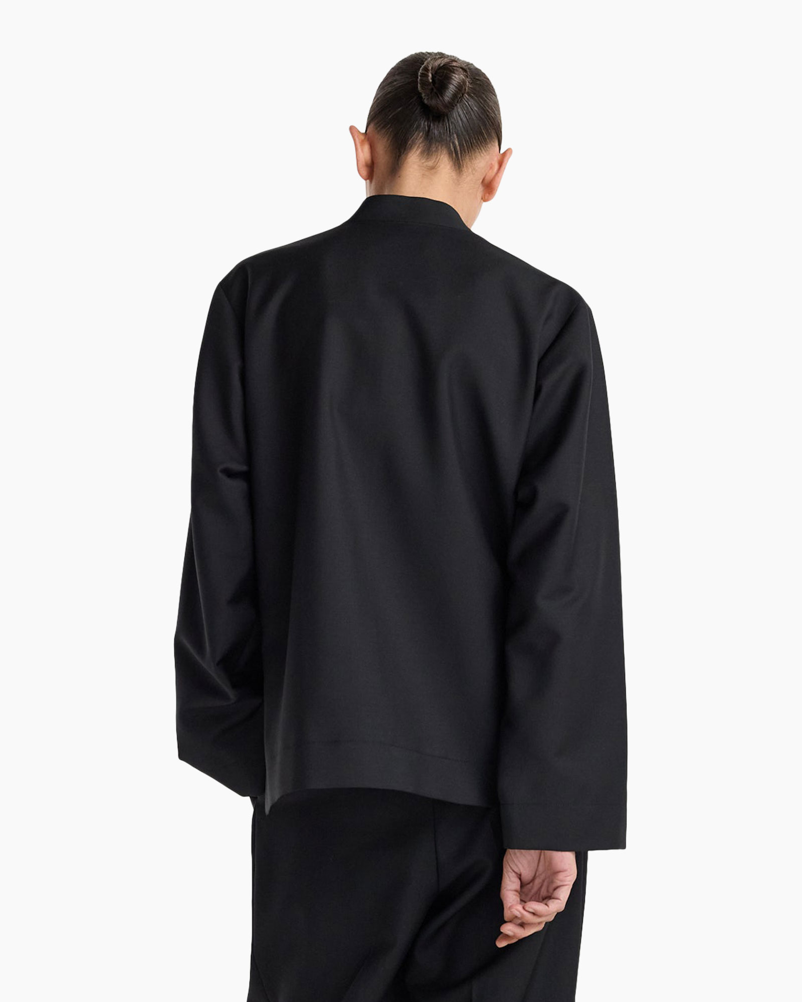 jacket, black, long sleeve, back view, minimalist