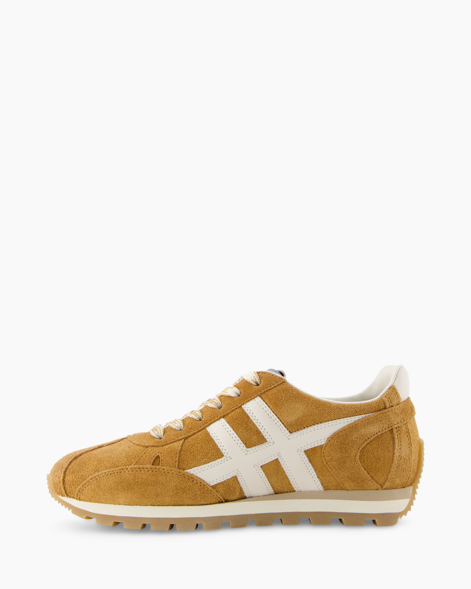 sneaker, suede, brown, white stripes,  Athletic shoe