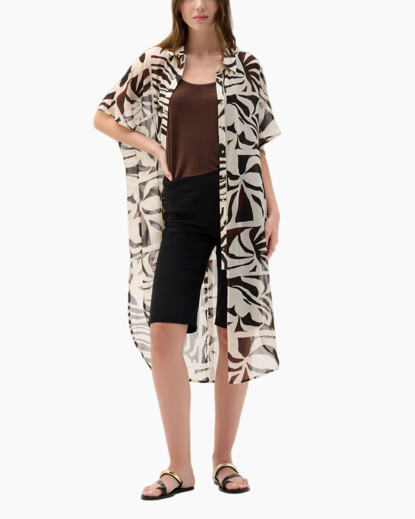 kimono, sheer, beige, shadow-print, covership