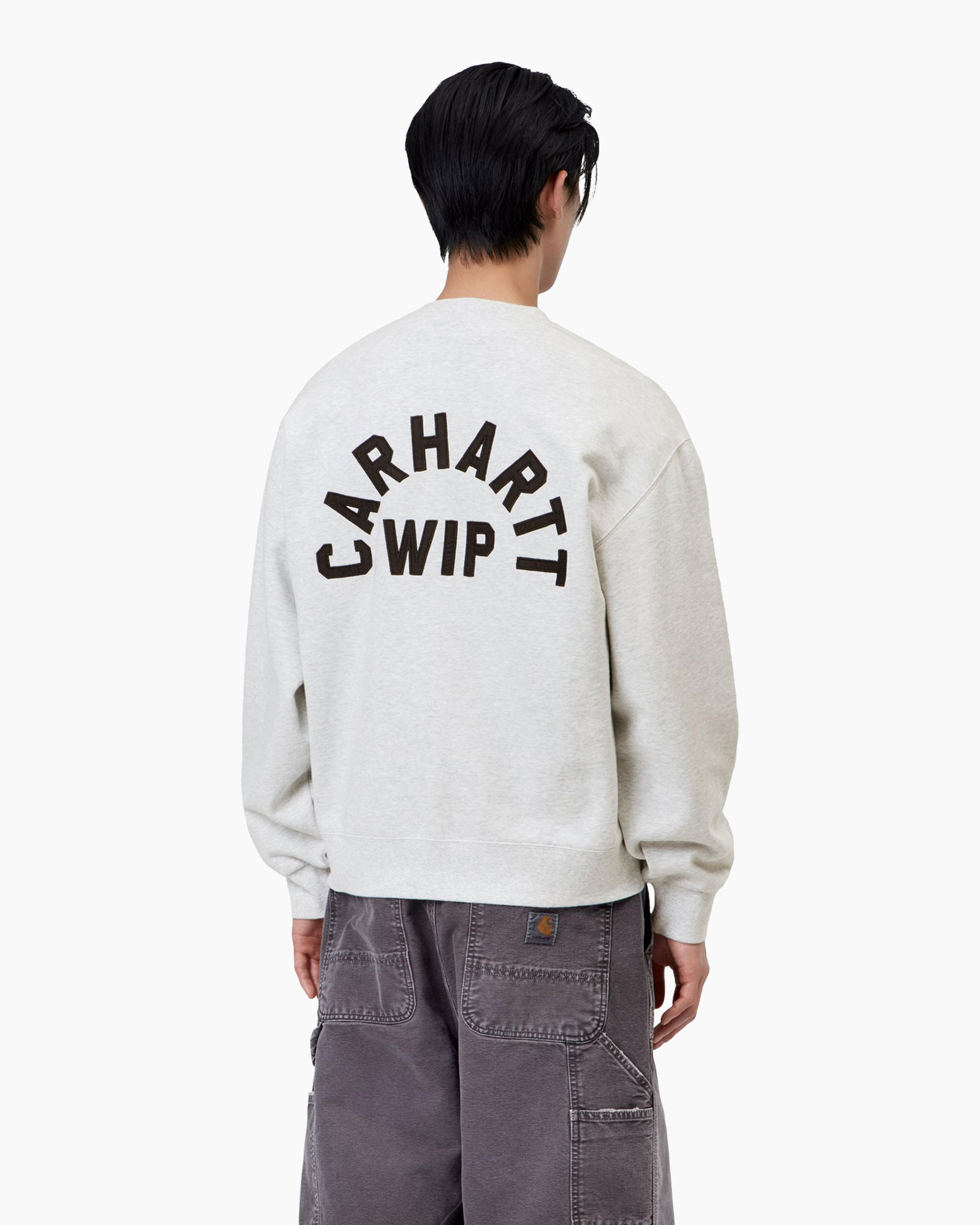 sweatshirt, long-sleeve, crew neck, light gray, graphic text