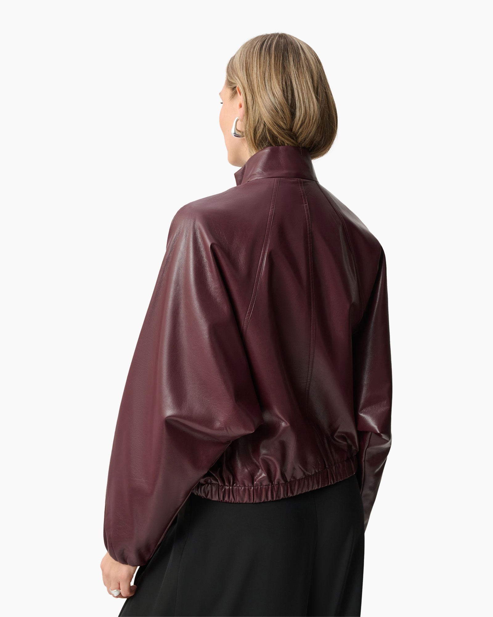 jacket, leather, burgundy, zipper, collar