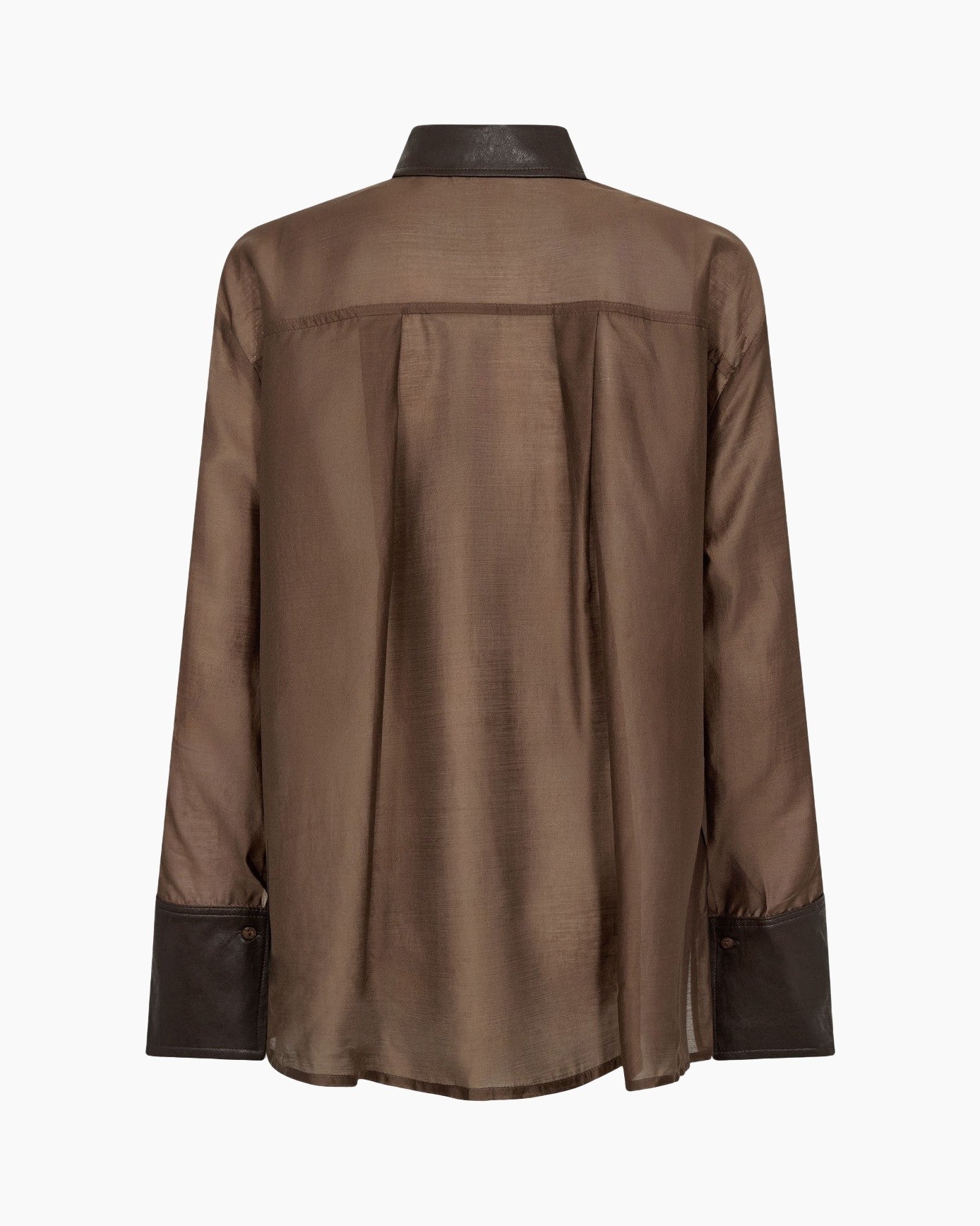 shirt, buttoned cuffs, brown, silk, long sleeve