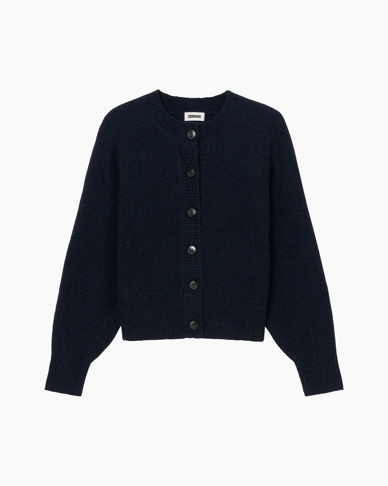 cardigan, knitted, long-sleeve, buttoned, navy
