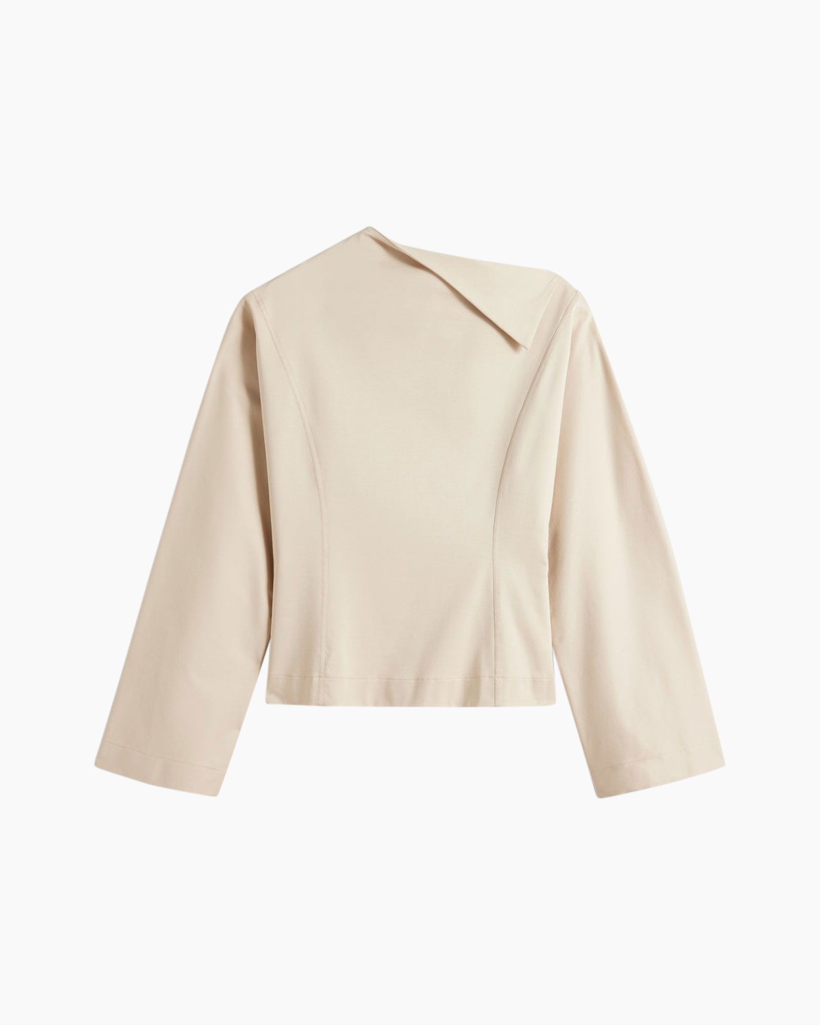 beige, long sleeve, collar, jacket, blouse