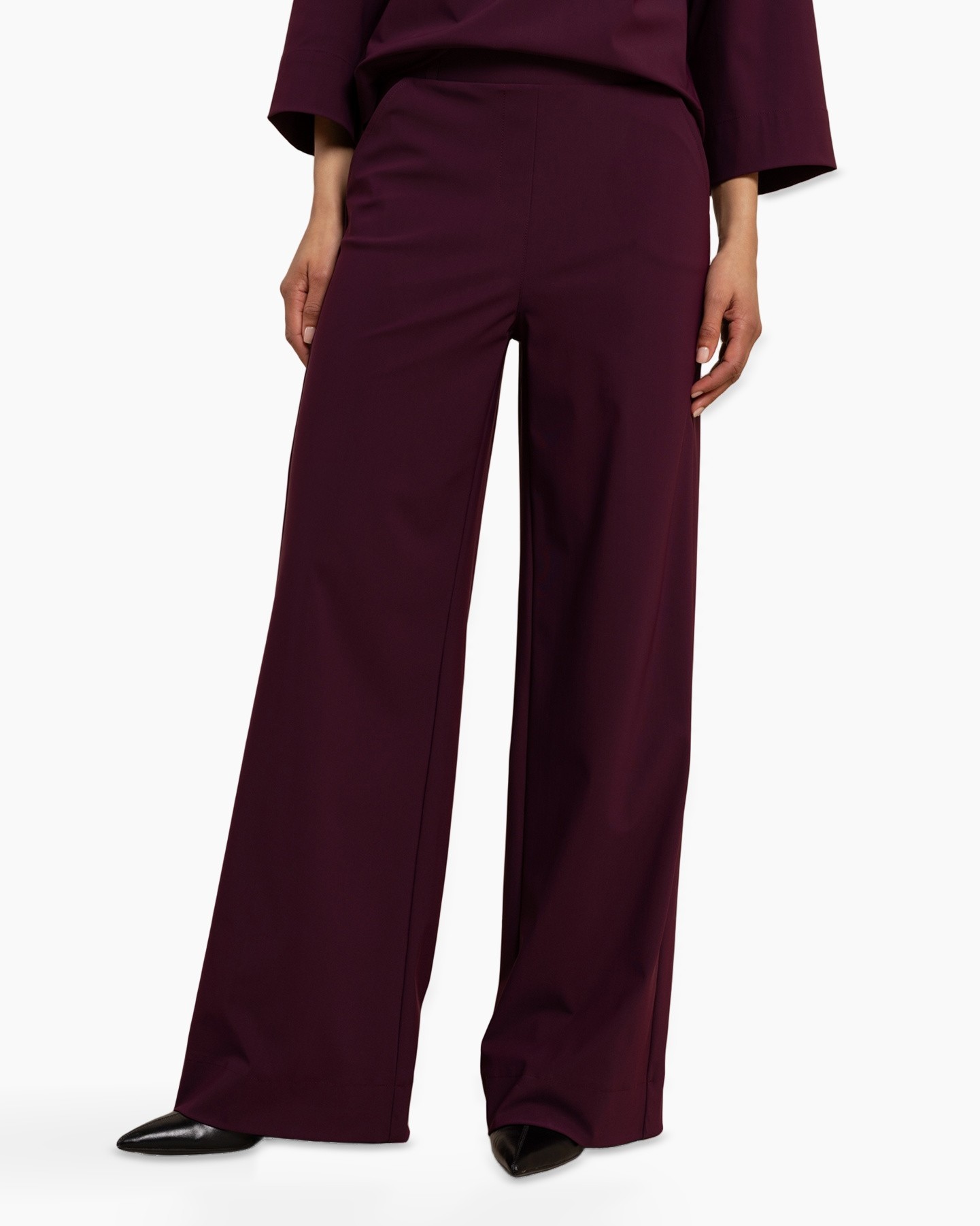 pants, wide-leg, burgundy, matte, trousers