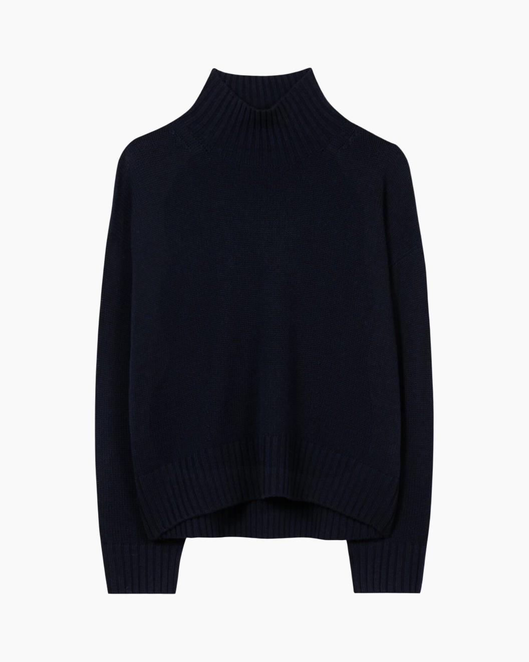 knit sweater, turtleneck, navy, long sleeves, sweater vest?, oversized