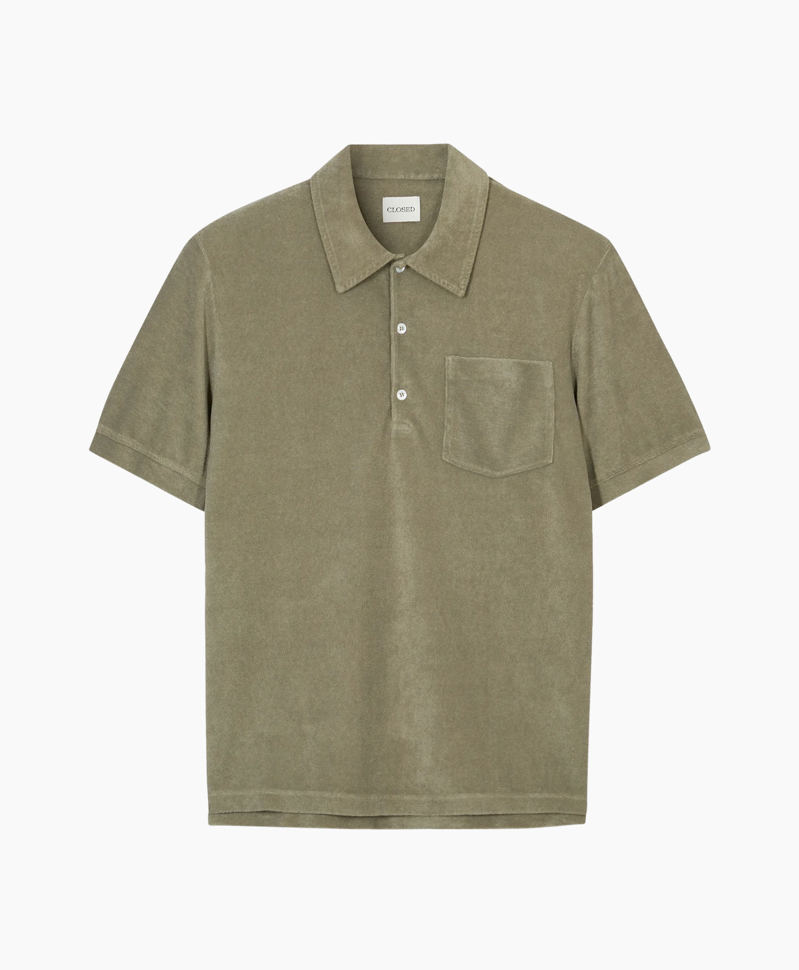 polo shirt, short sleeve, olive green, pocket, knit cotton