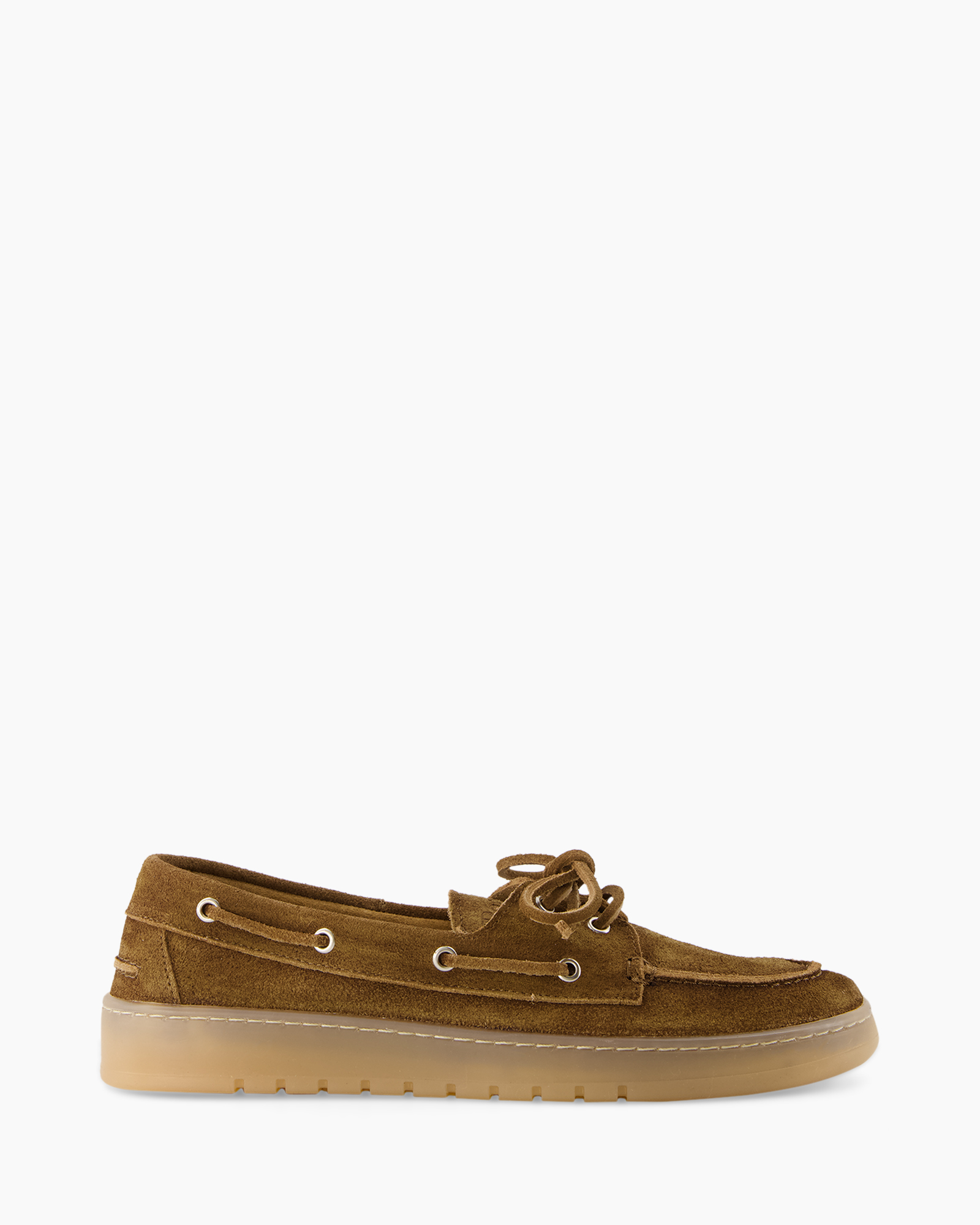 boatshoe, suede, brown, gum sole, lacing