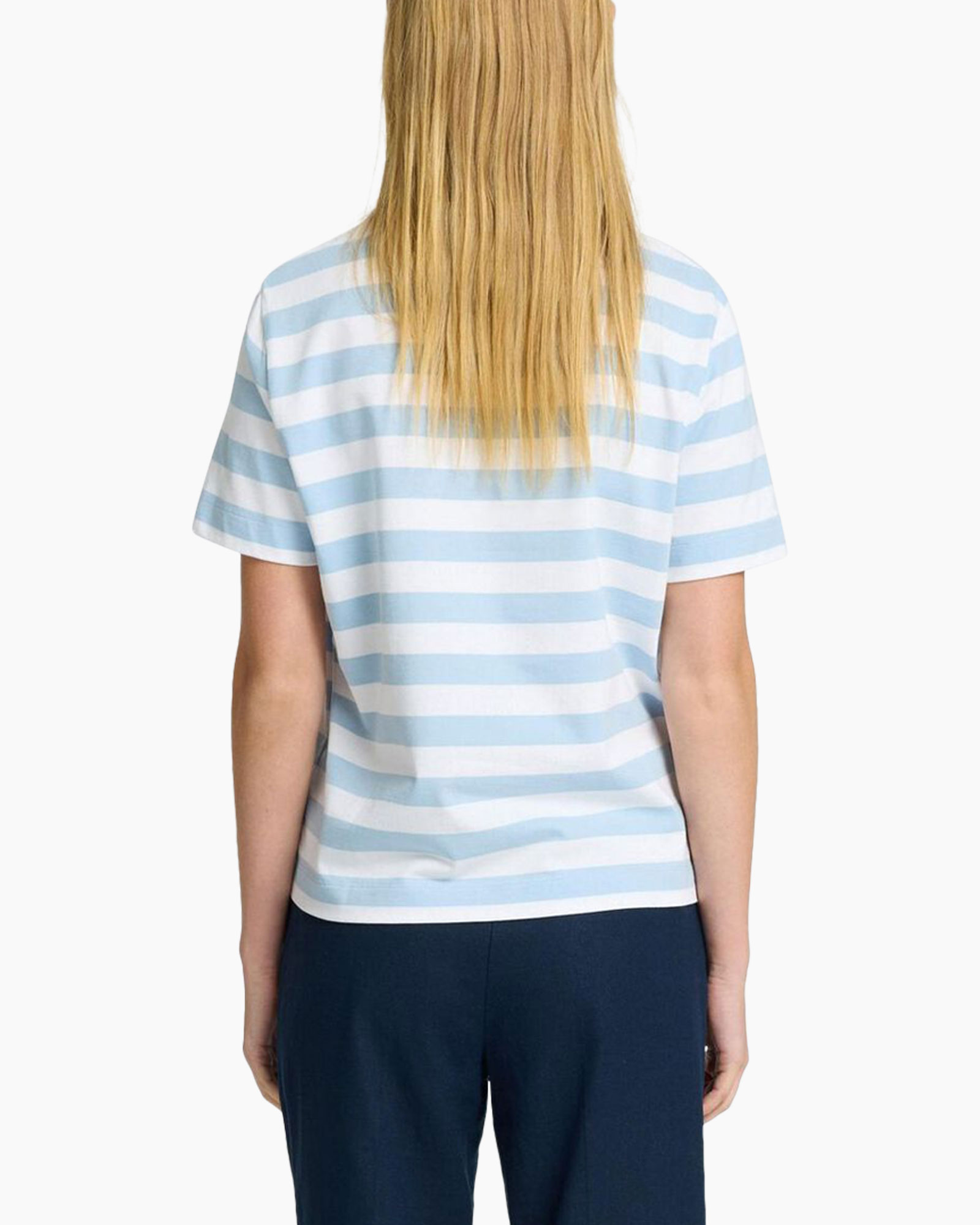 t-shirt, striped, short-sleeve, crew neck, light blue