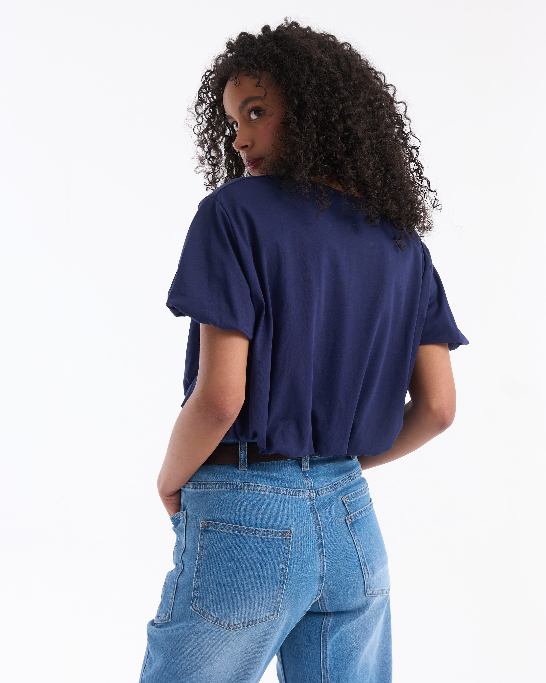 top, short-sleeve, blue, cotton, jeans