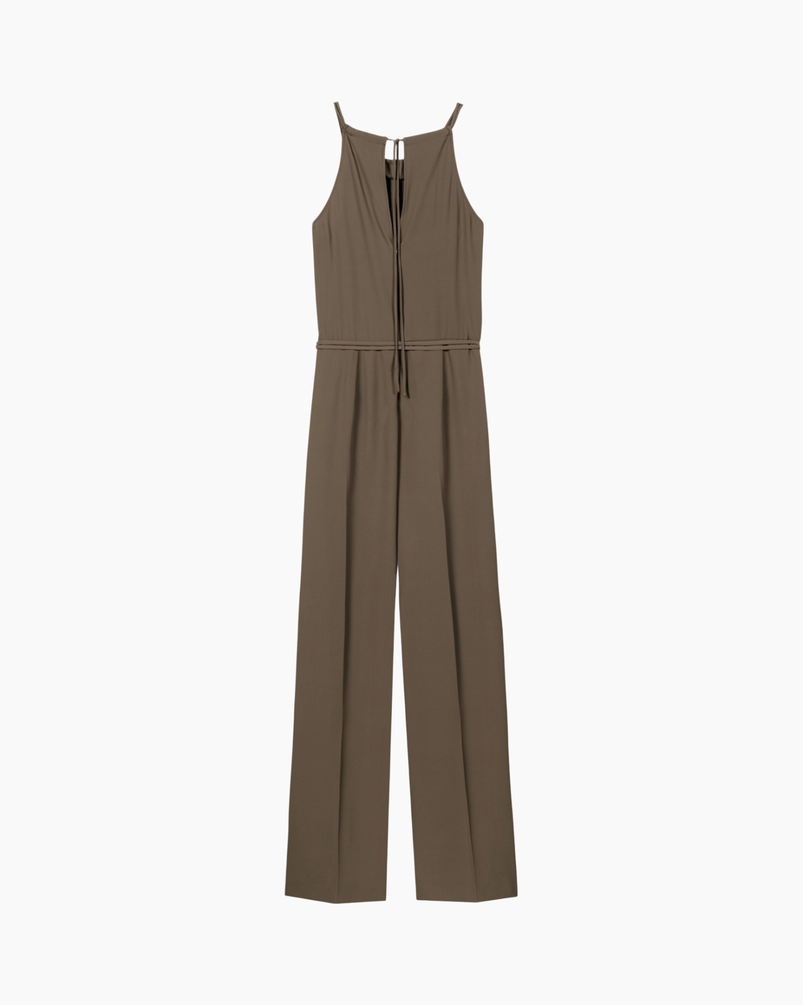 jumpsuit, sleeveless, ties, wide-legged, olive