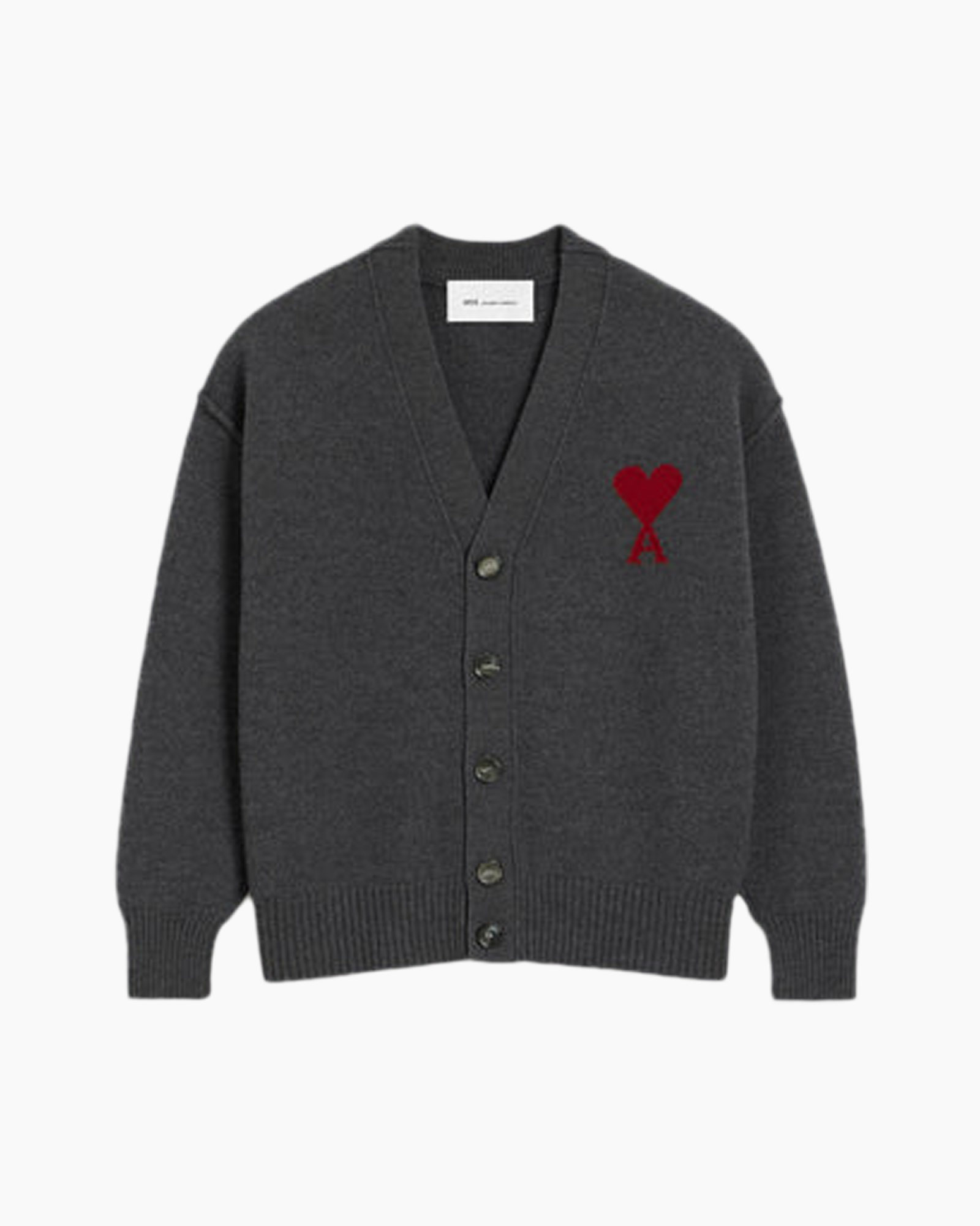 cardigan, buttons, heart emblem, dark gray, knitwear