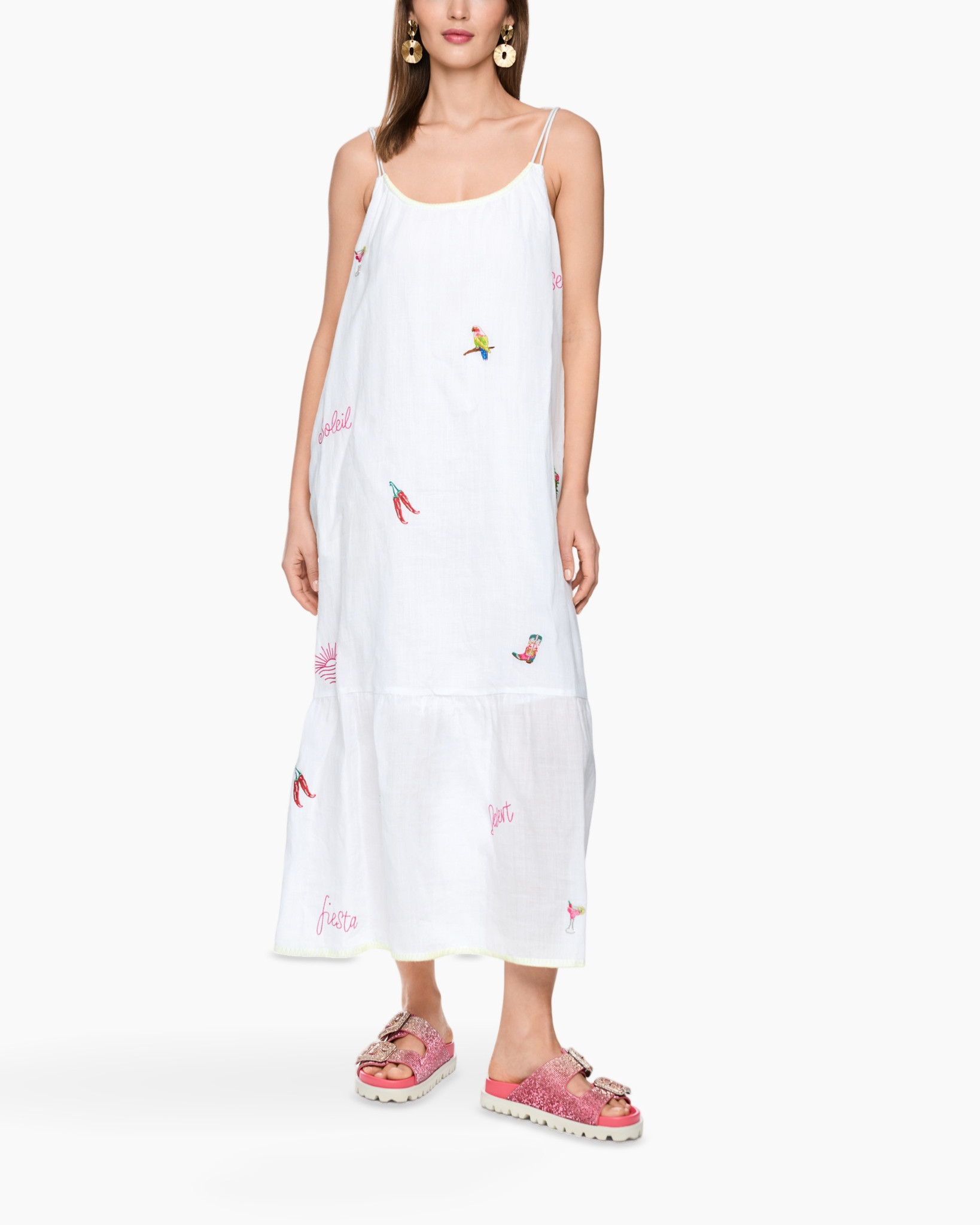 dress, sundress, linen, white, embroidery