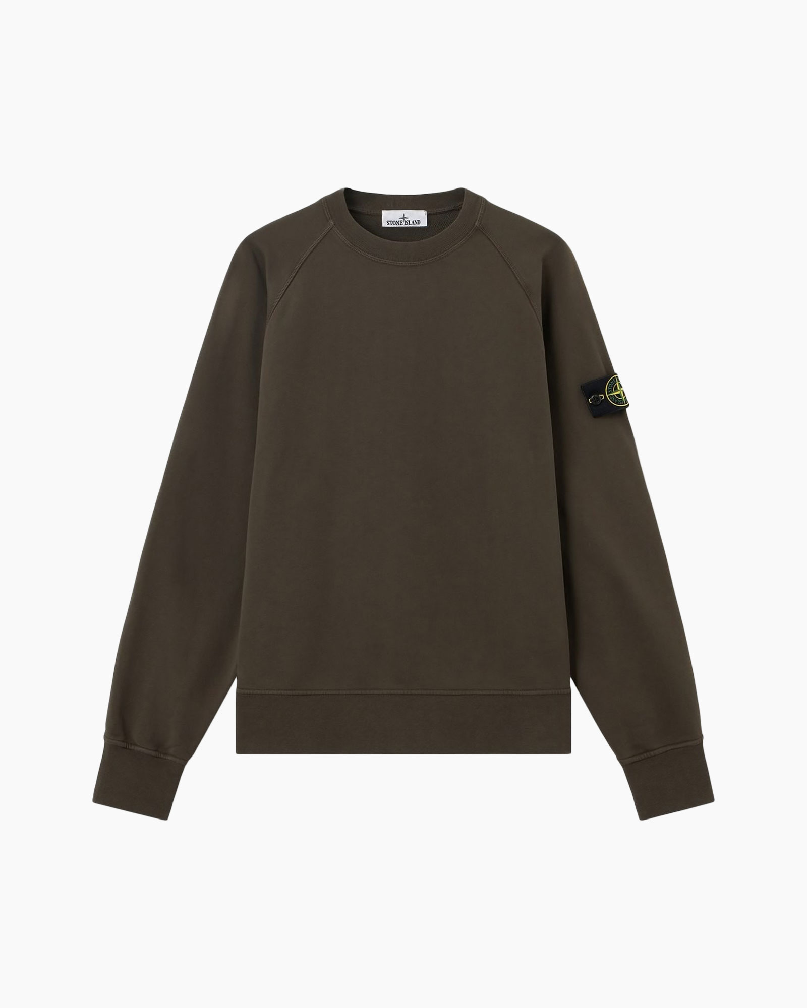 sweatshirt, long sleeves, olive green, crew neck, logo patch