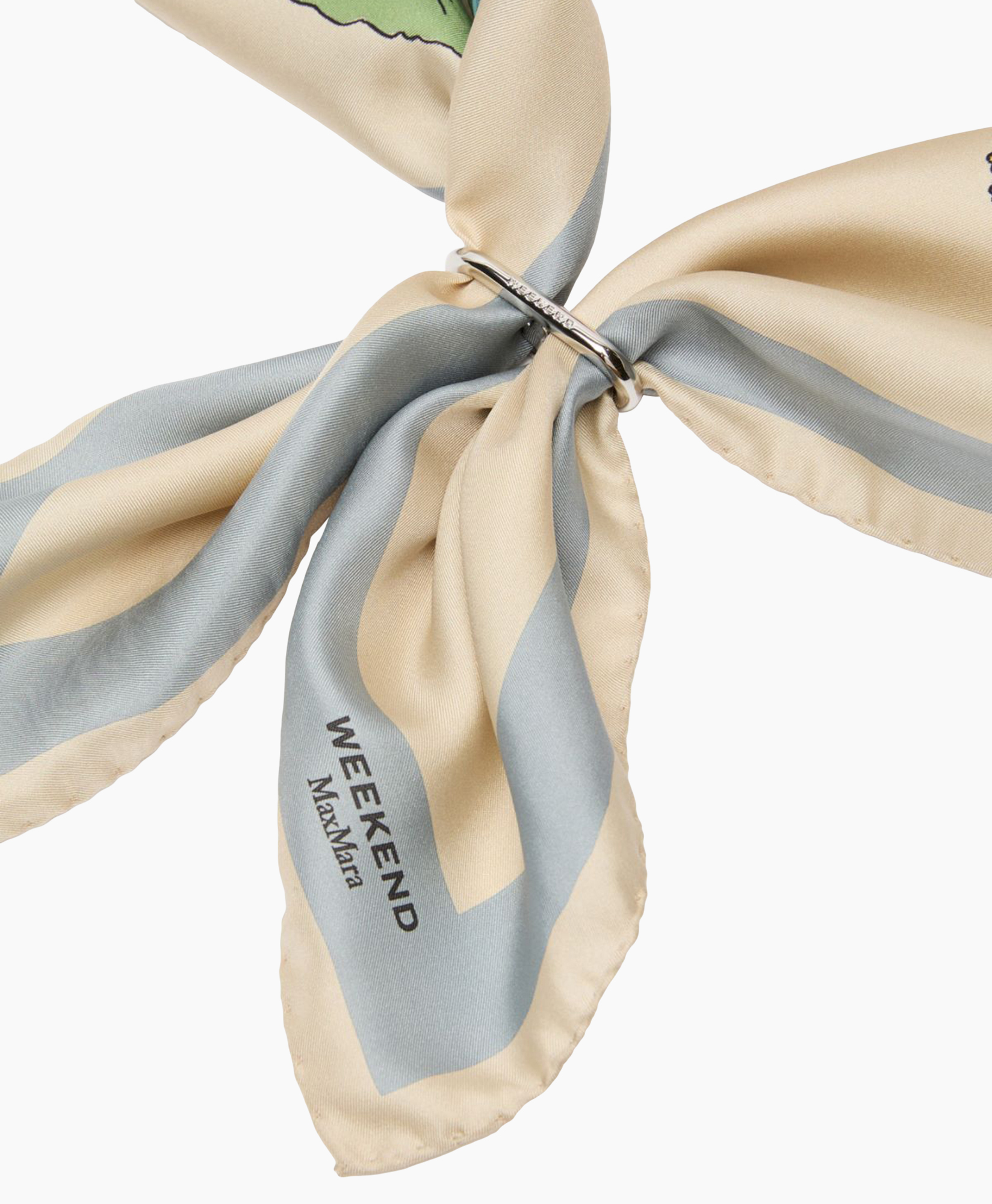 scarf, silk scarf, beige blue, knot scarf, printed scarf