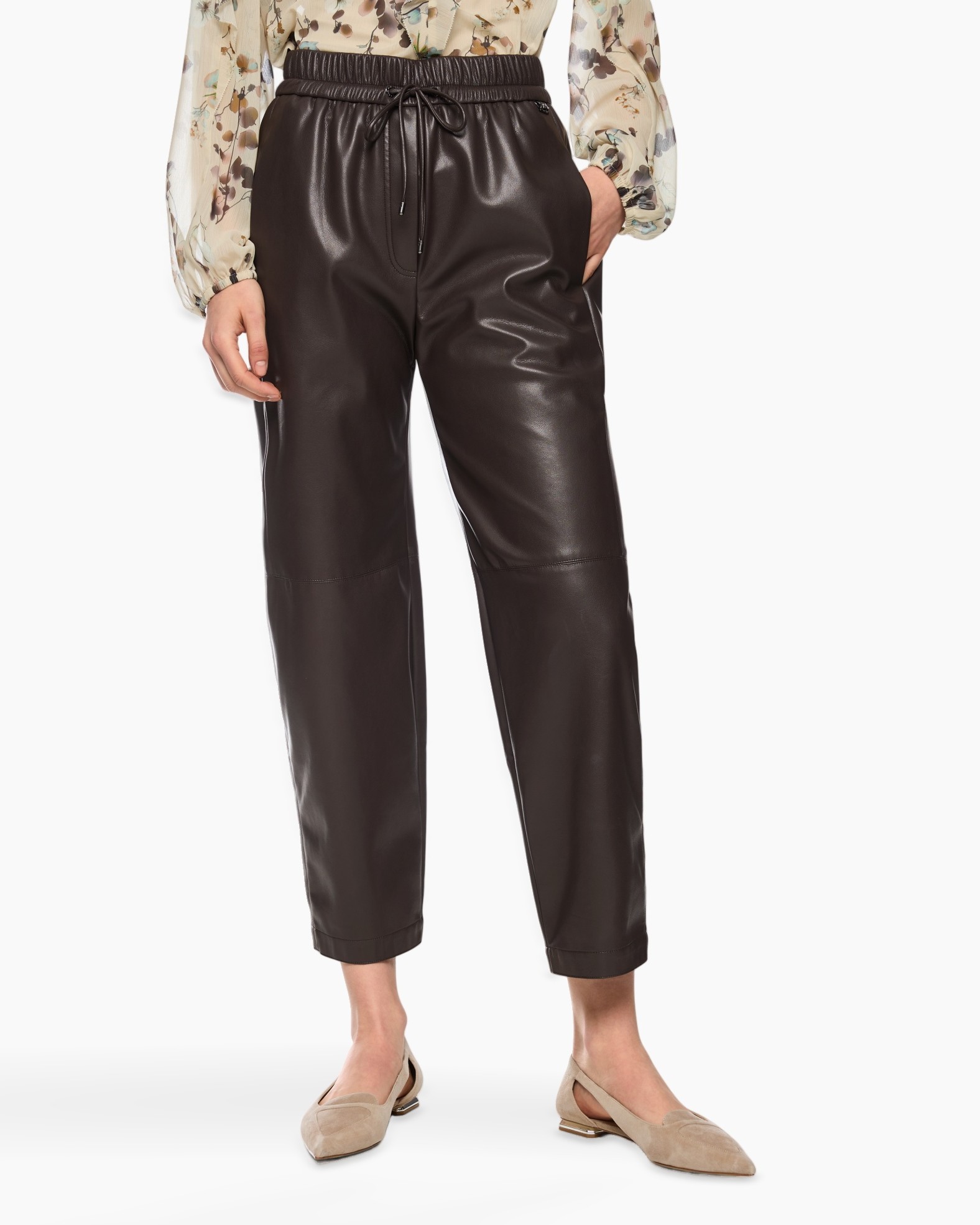 pants, leather, palazzo, elastic waistband, drawstring