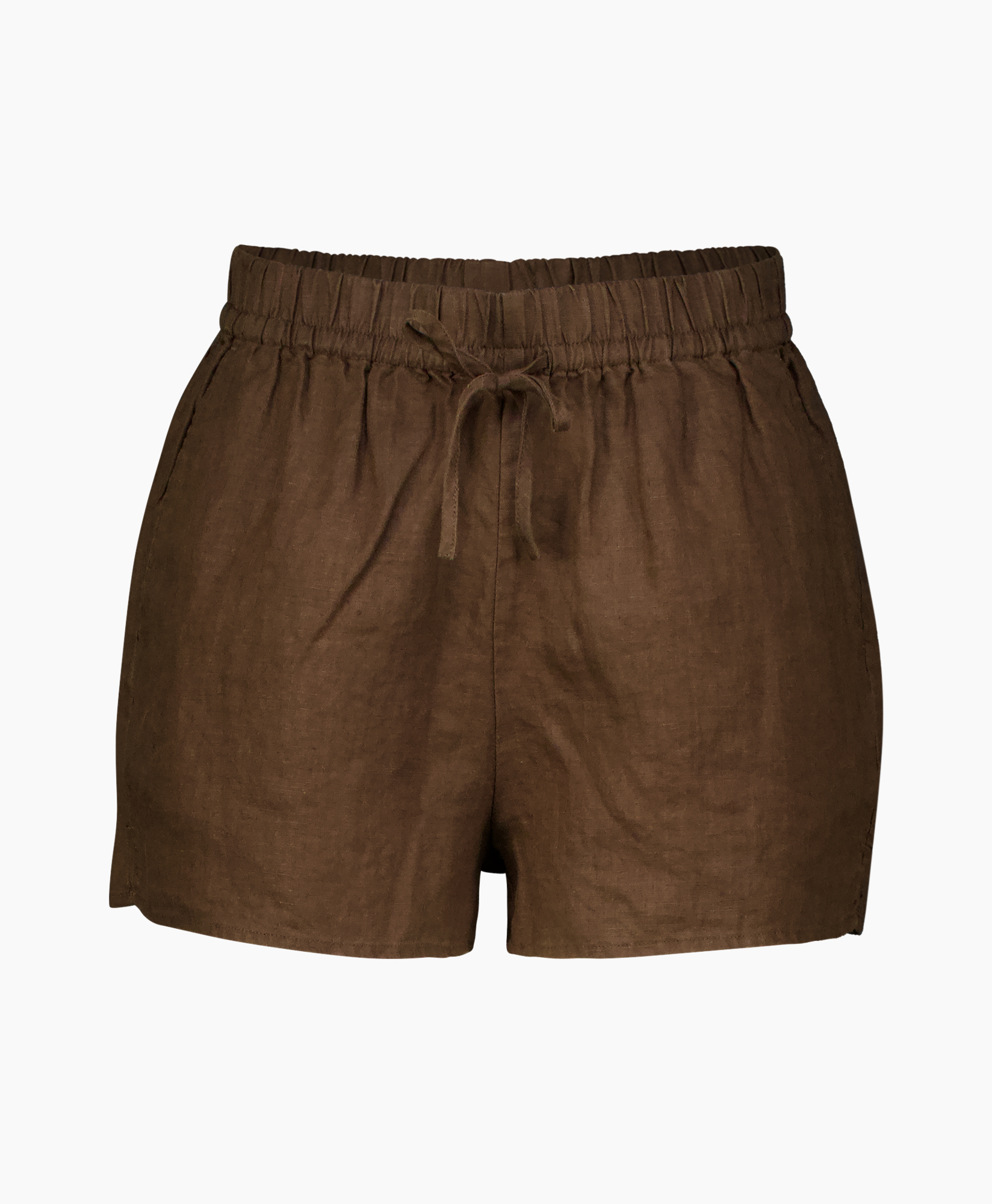 shorts, linen, brown, drawstring, elastic waistband