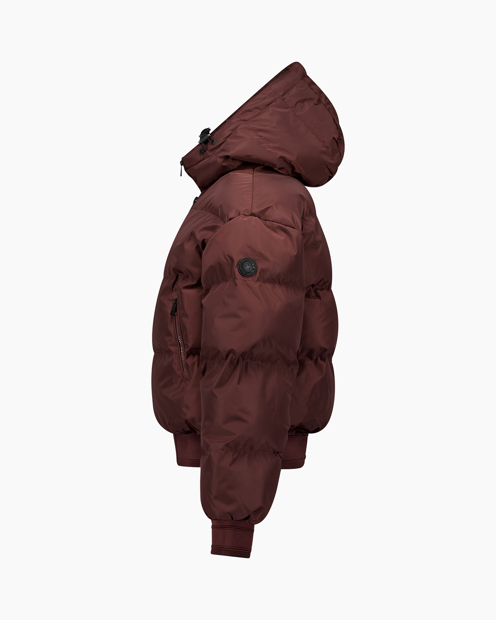 jacket, puffer, hooded, maroon, padded