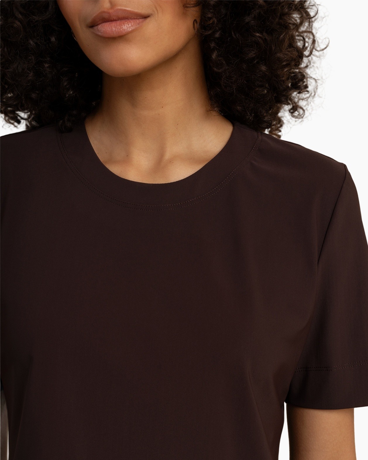 t-shirt, brown, short-sleeve, round-neck, solid color