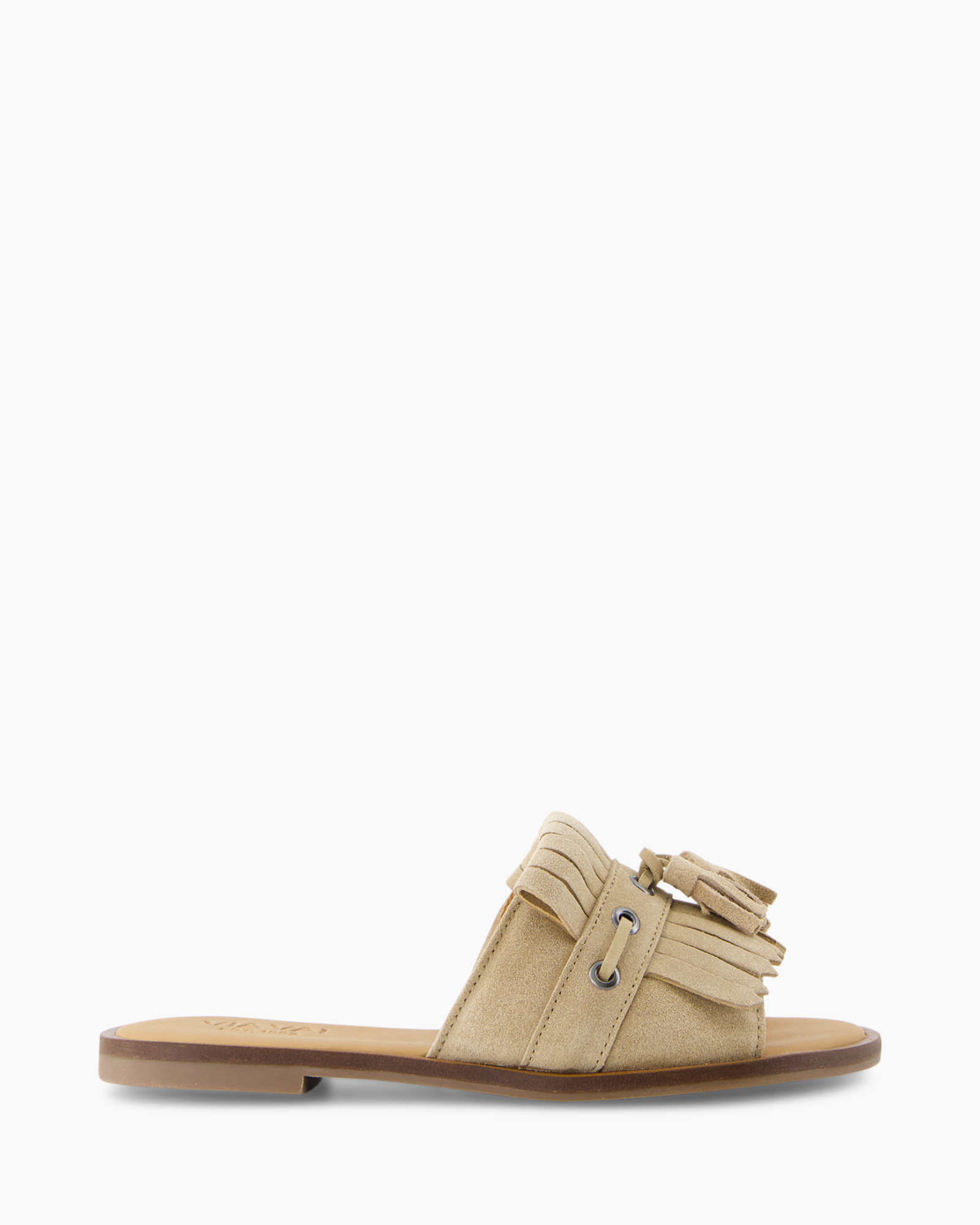 sandals, slides, beige, fringe, leather