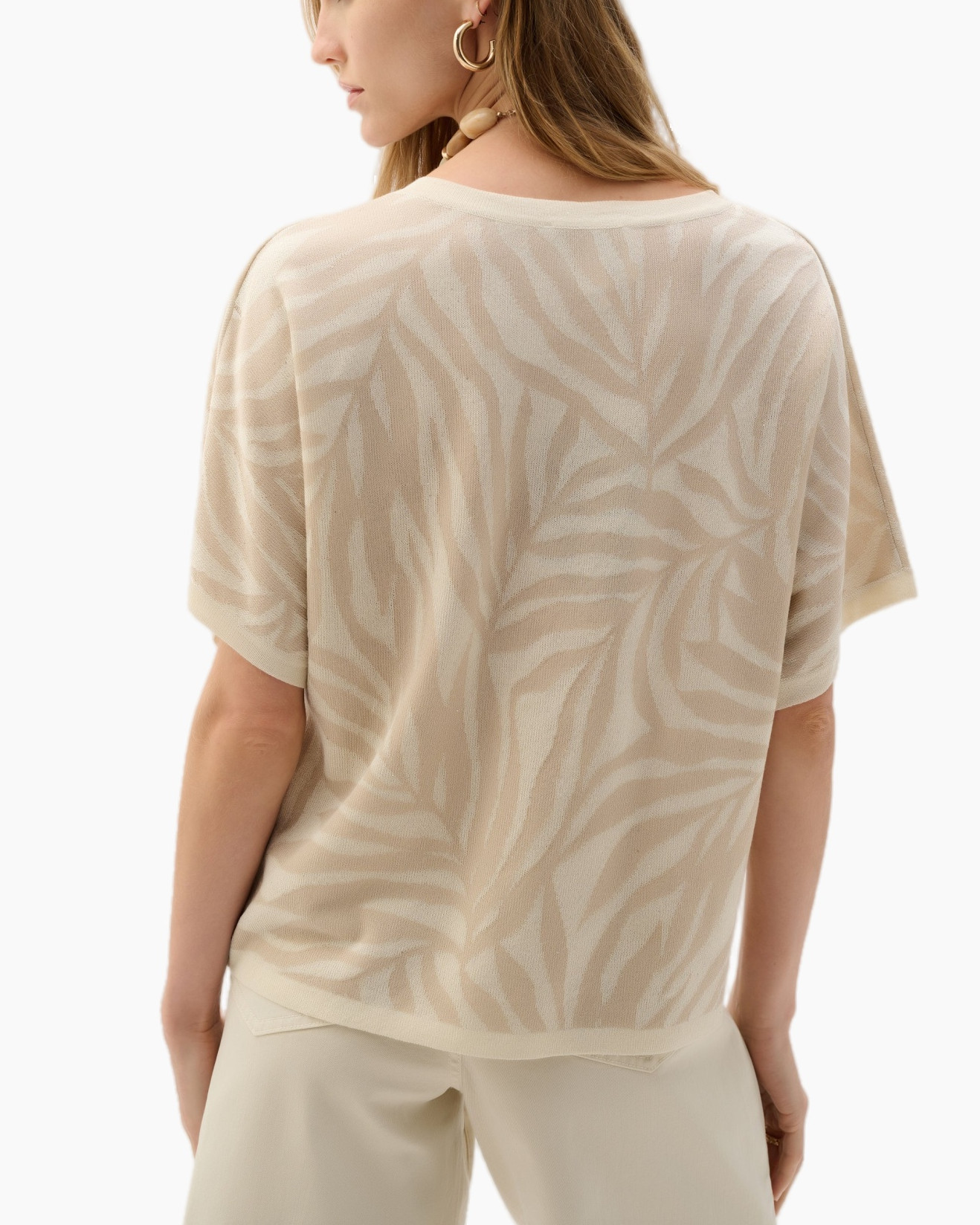 top, blouse, beige, abstract pattern, short sleeves
