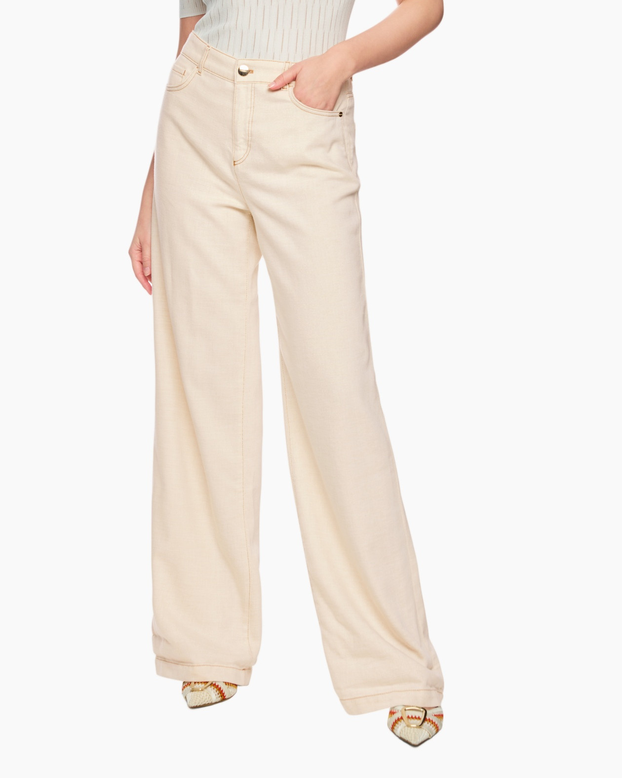 pants, wide-leg, beige, denim-like, front-pocket