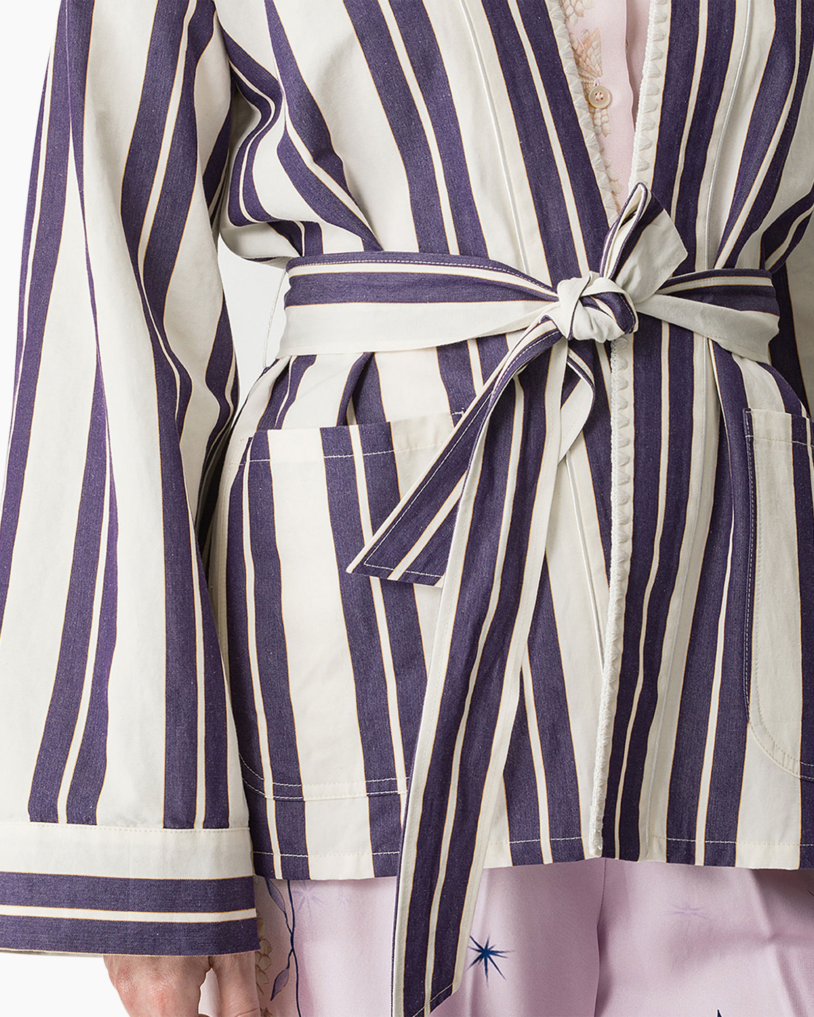 striped, jacket, belt, long-sleeve, waist-tie