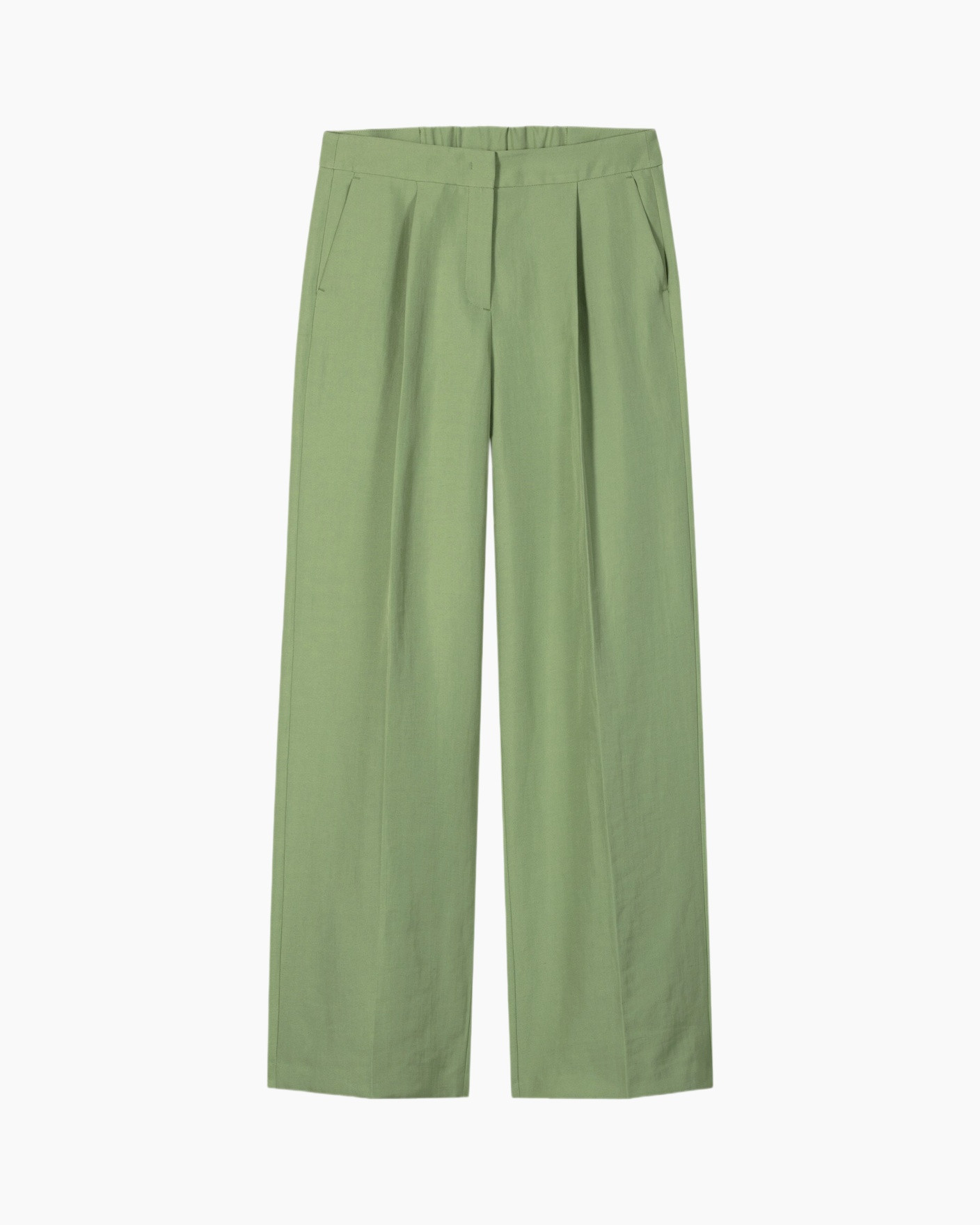 pants, wide-leg, green, culotte, front-pleats