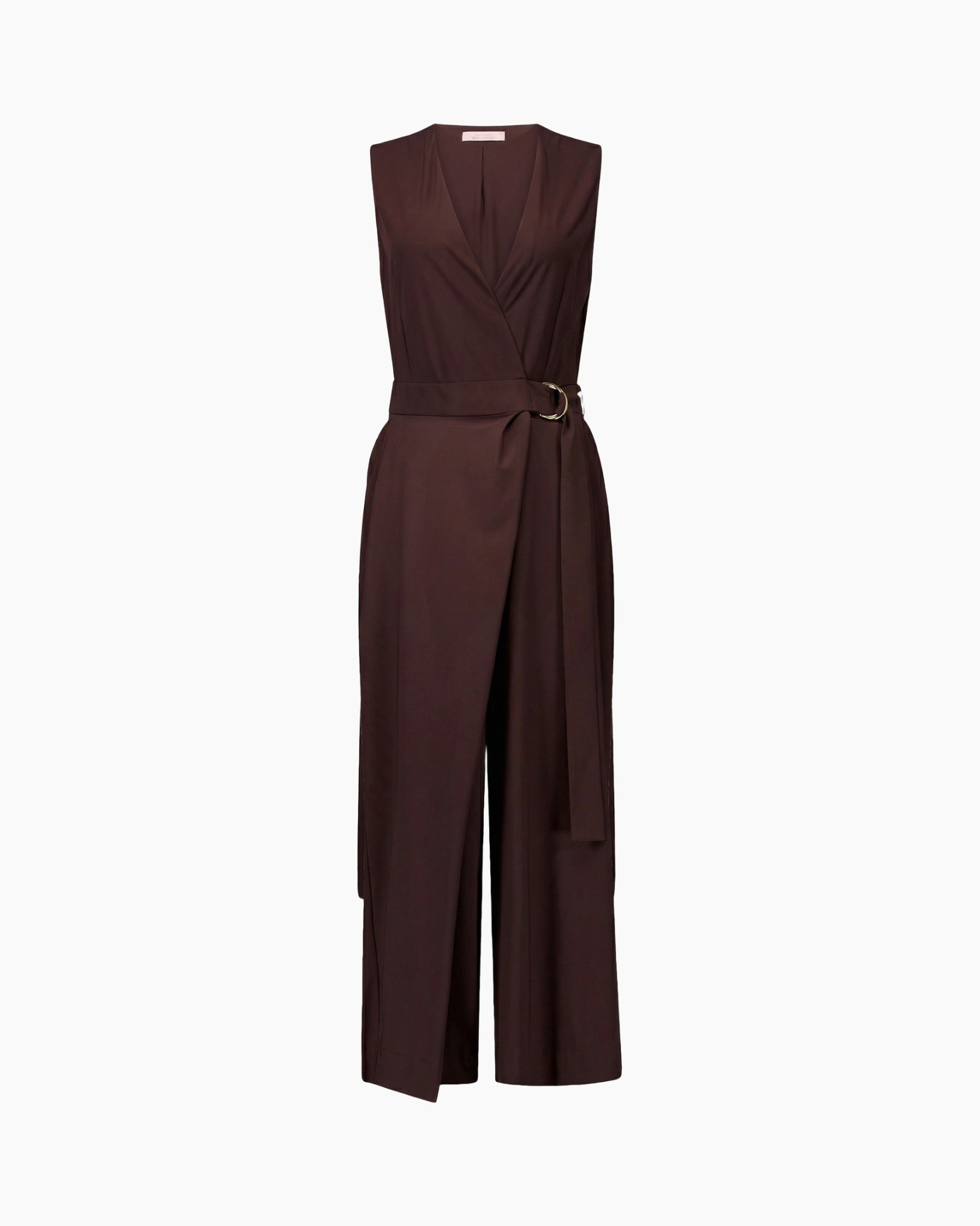 jumpsuit, belt, sleeveless, burgundy, wide-leg