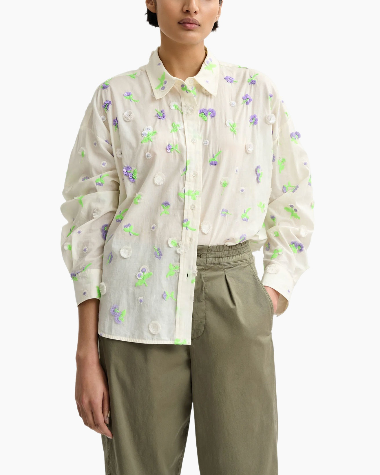 shirt, embroidery, floral, long-sleeve, collared