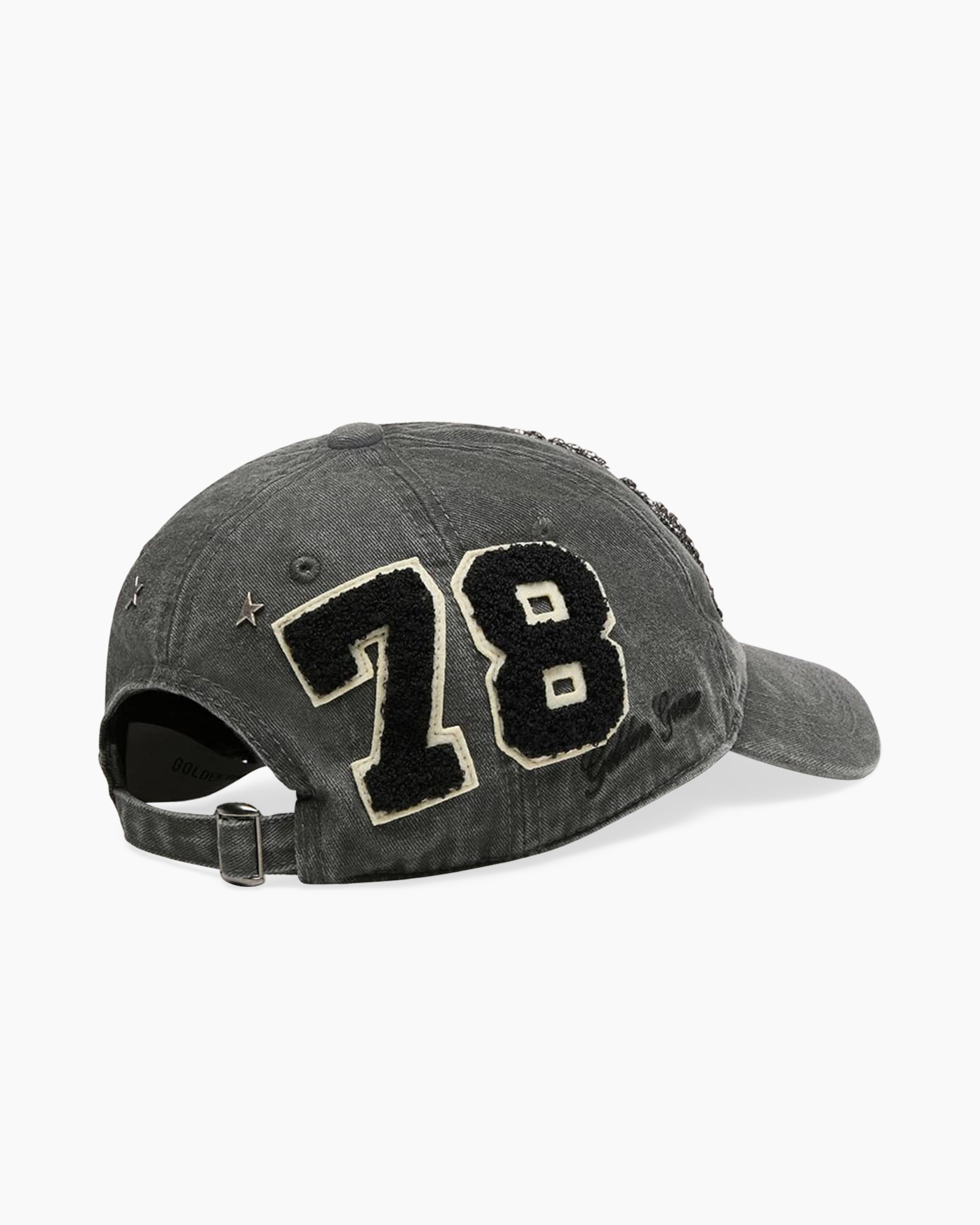 baseball cap, denim cap, embellished, crystal accents, gray